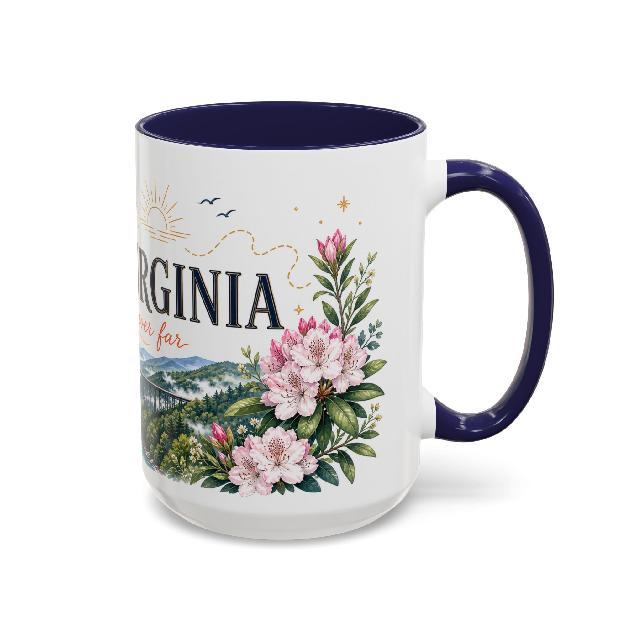 West Virginia State Map Mug | Appalachian Bridge, Rhododendron Accent Coffee Cup