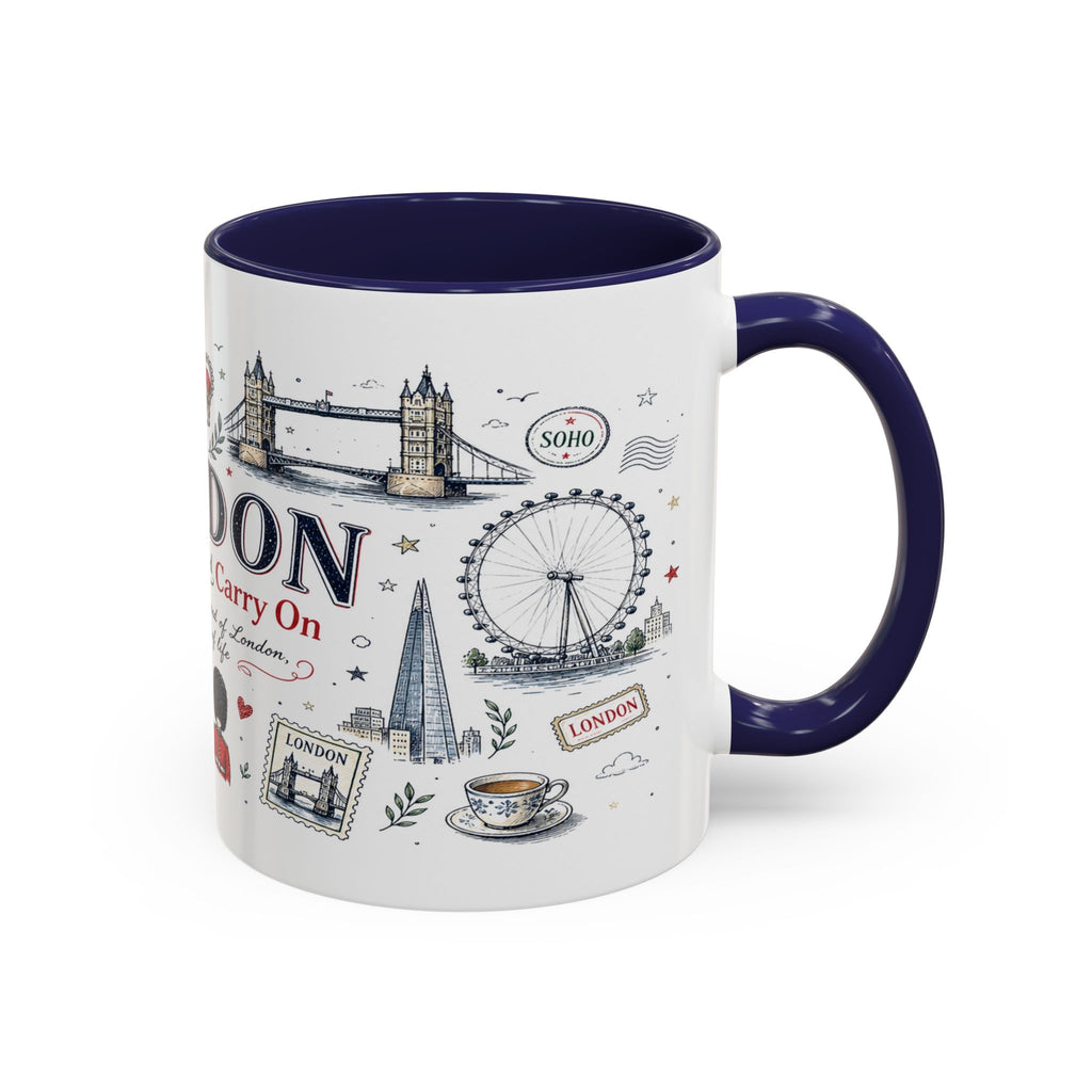 London Coffee Mug | England Souvenir Travel Gift | Accent Color Ceramic 11oz 15oz