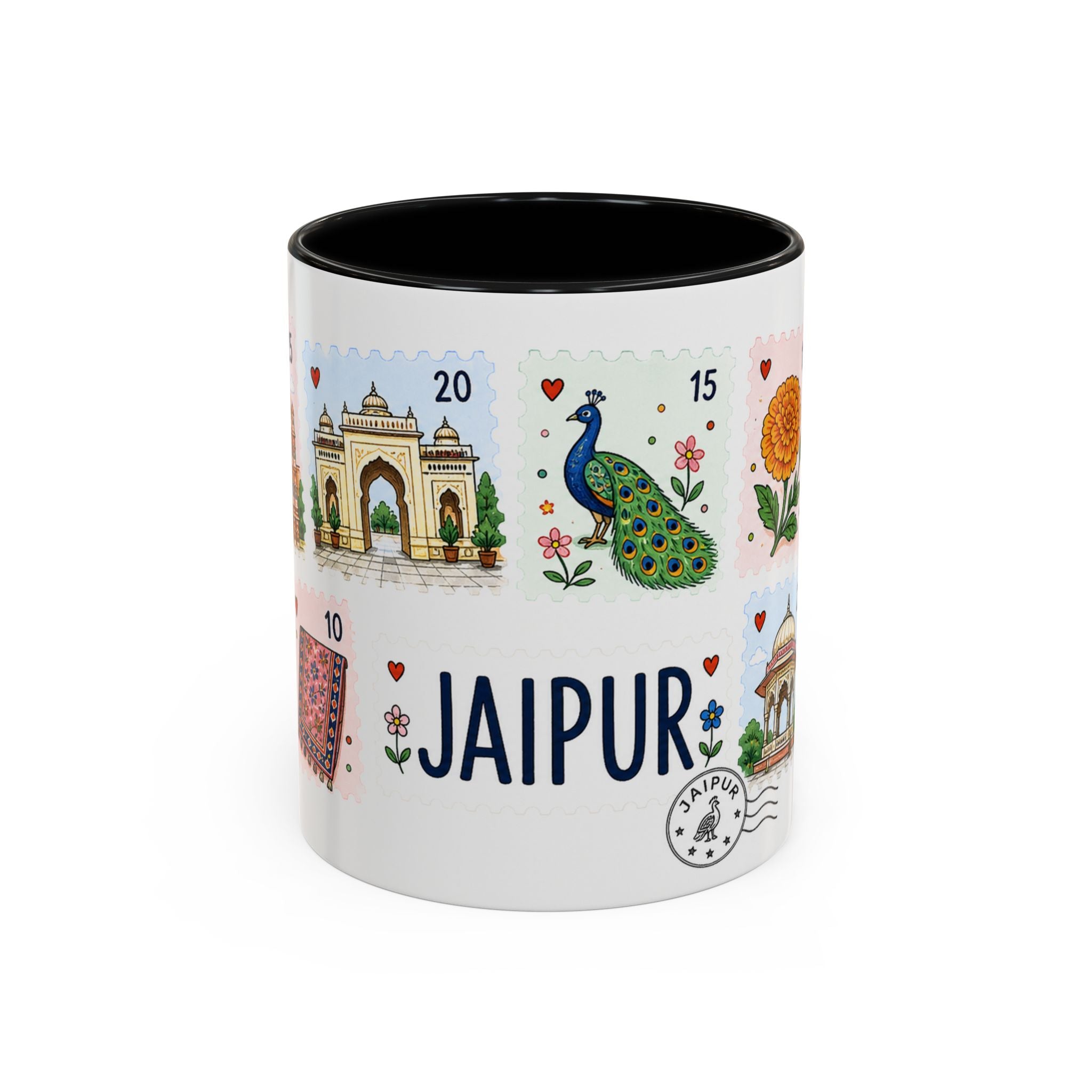 Jaipur Coffee Mug | Postage Stamp Collage Mug | Travel Souvenir Accent Cup 11oz 15oz