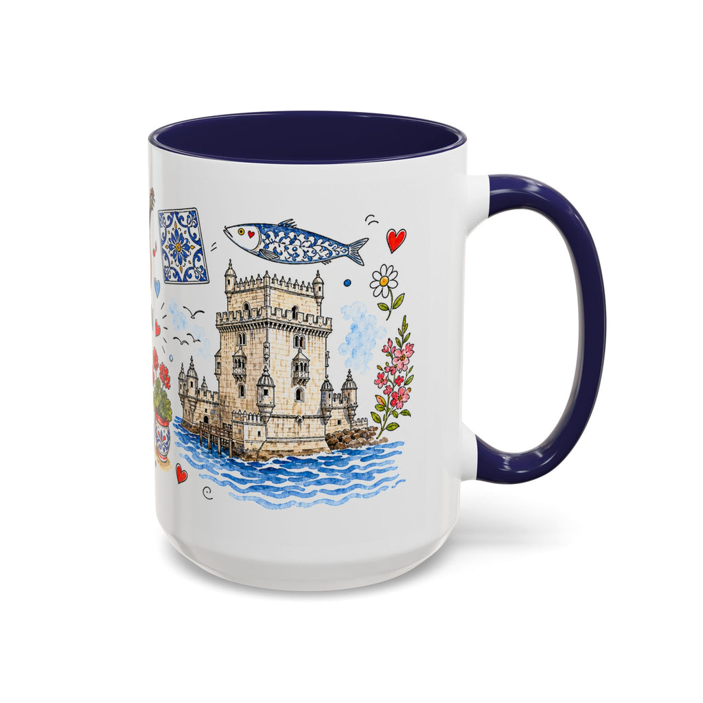 Lisbon Travel Mug | European City Souvenir Accent Coffee Mug | 11oz 15oz Ceramic Cup