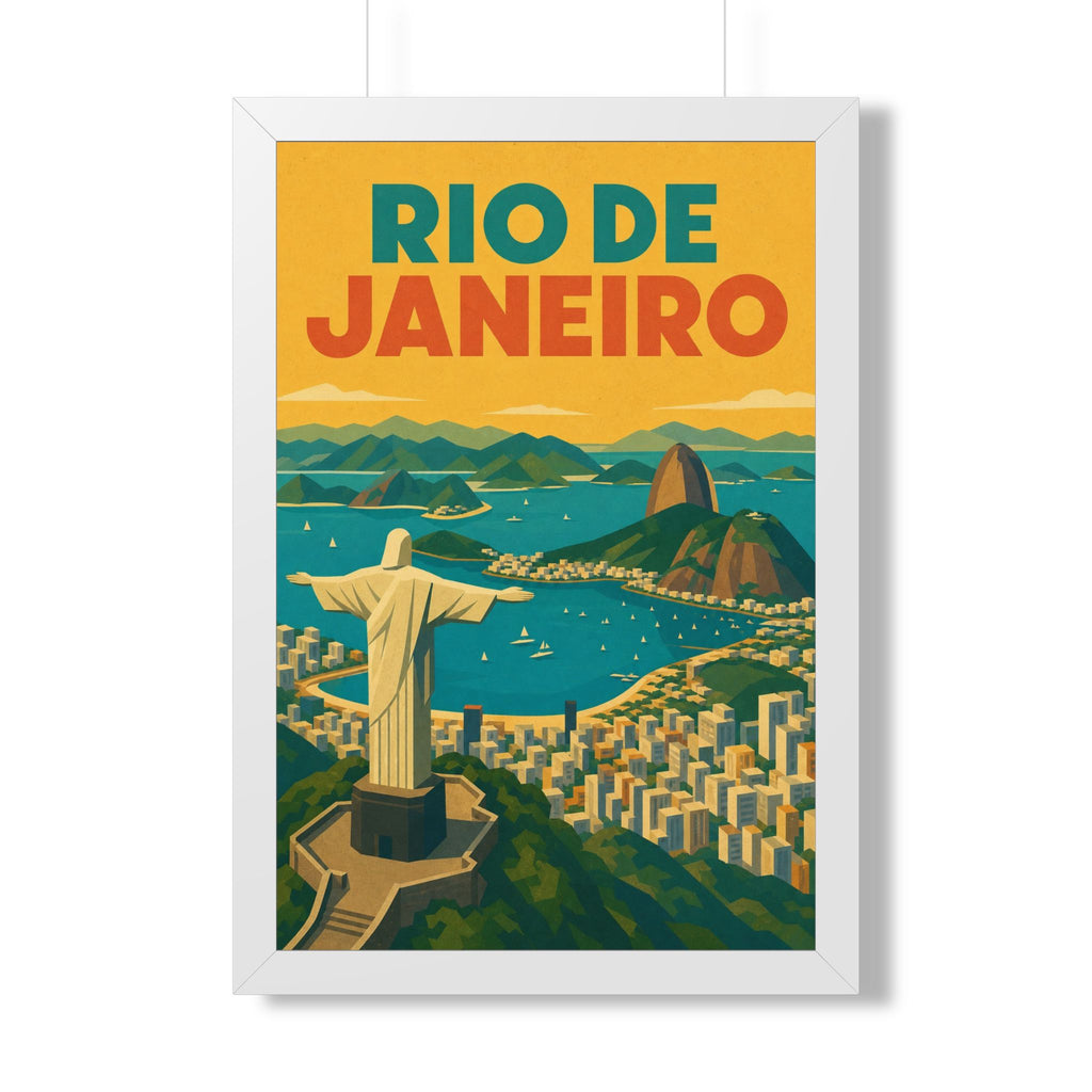 Rio de Janeiro Panorama Brazil Framed Poster | Vintage Travel Wall Art | Black Walnut White Frame | 16x24 20x30