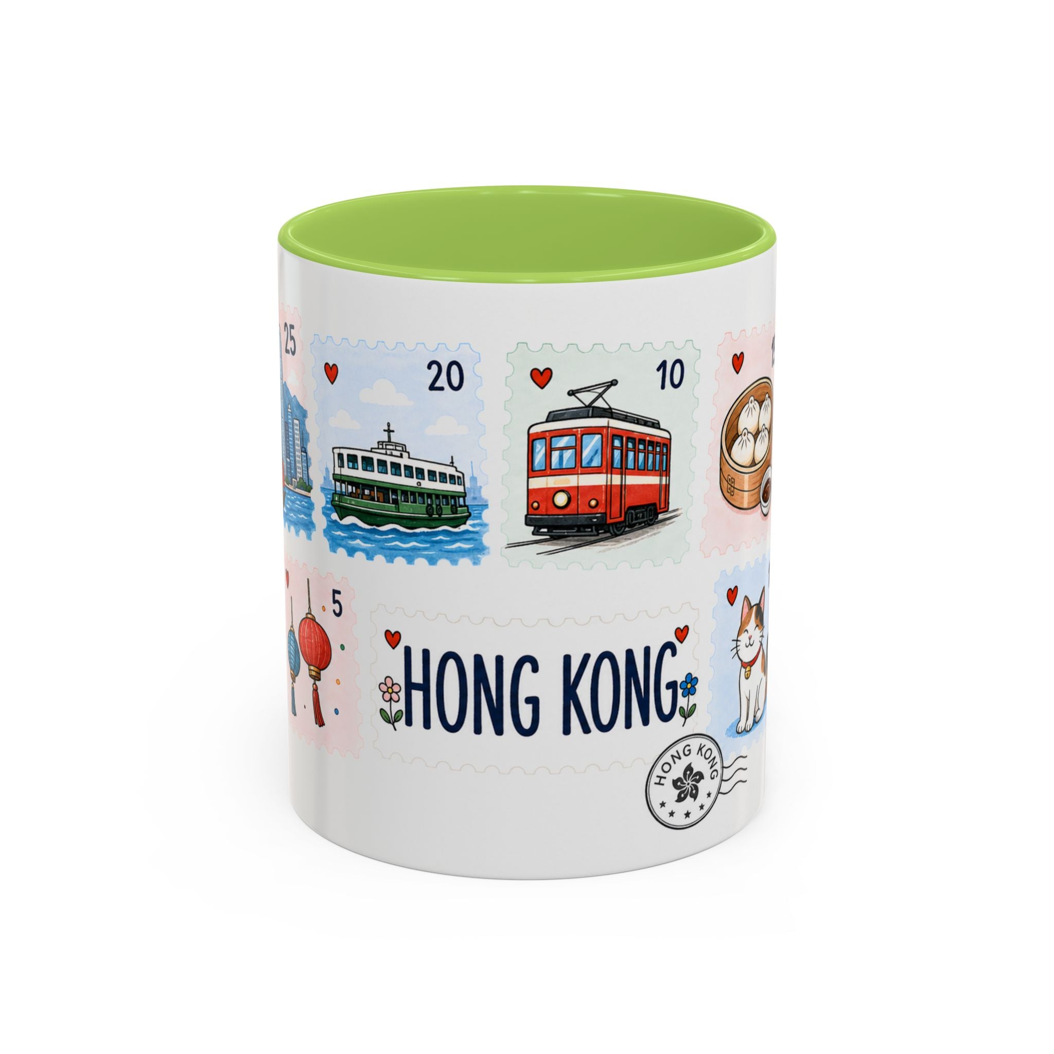 Hong Kong Coffee Mug | Postage Stamp Collage Mug | Travel Souvenir Accent Cup 11oz 15oz