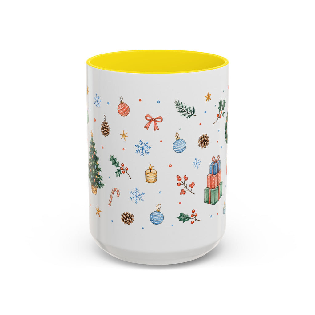 Christmas Mug | Watercolor Tree Gifts Wreath Holiday Cup | Accent Coffee Mug 11oz 15oz