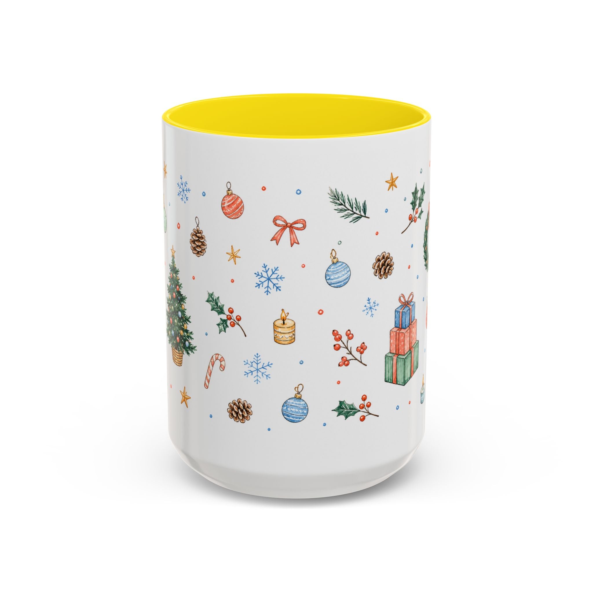 Christmas Mug | Watercolor Tree Gifts Wreath Holiday Cup | Accent Coffee Mug 11oz 15oz