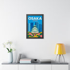 Osaka Japan Framed Poster | Vintage Travel Wall Art | Black Walnut White Frame | 16x24 20x30