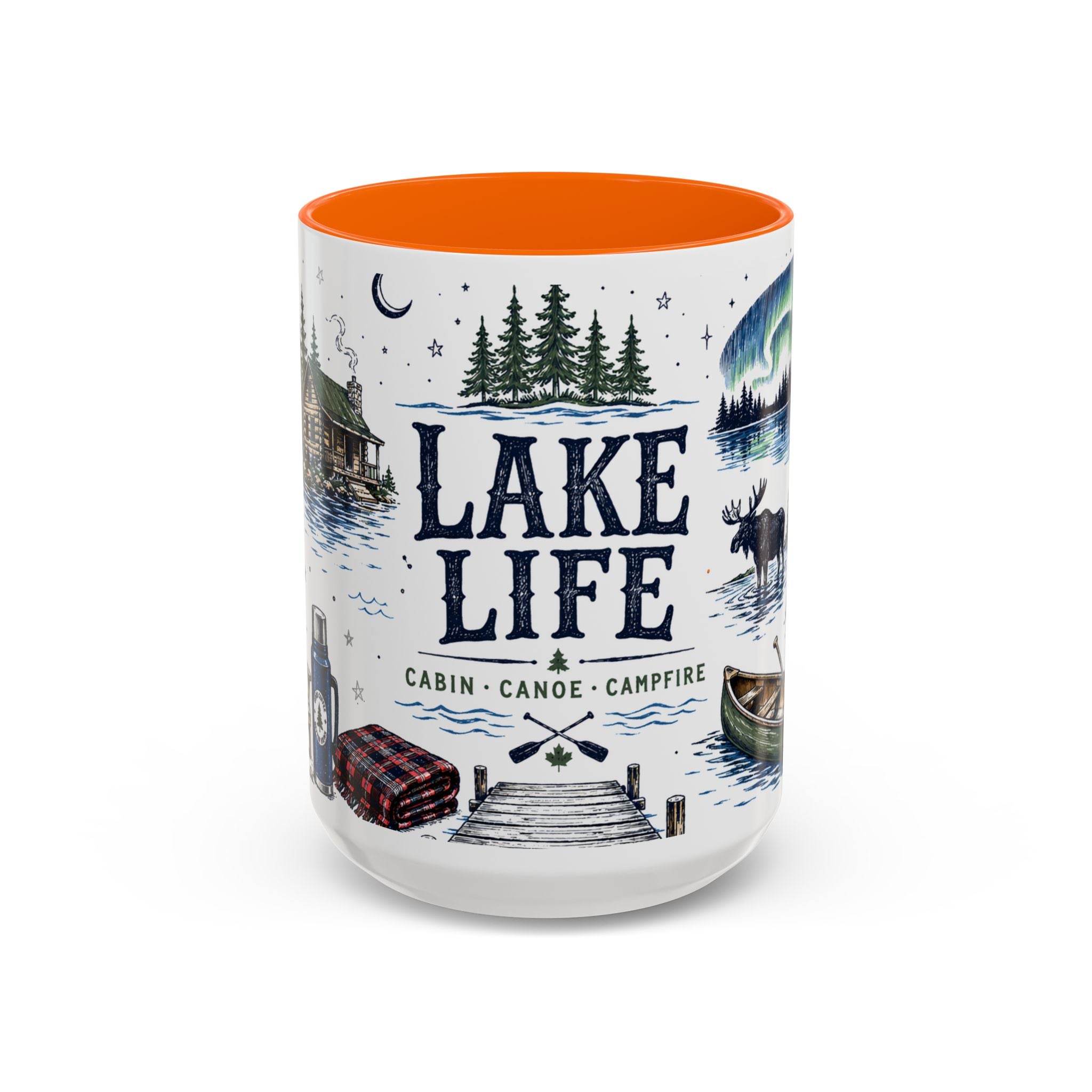 Cabin Country Lake Life Coffee Mug | Canada Cottage Gift | Accent Color Ceramic 11oz 15oz