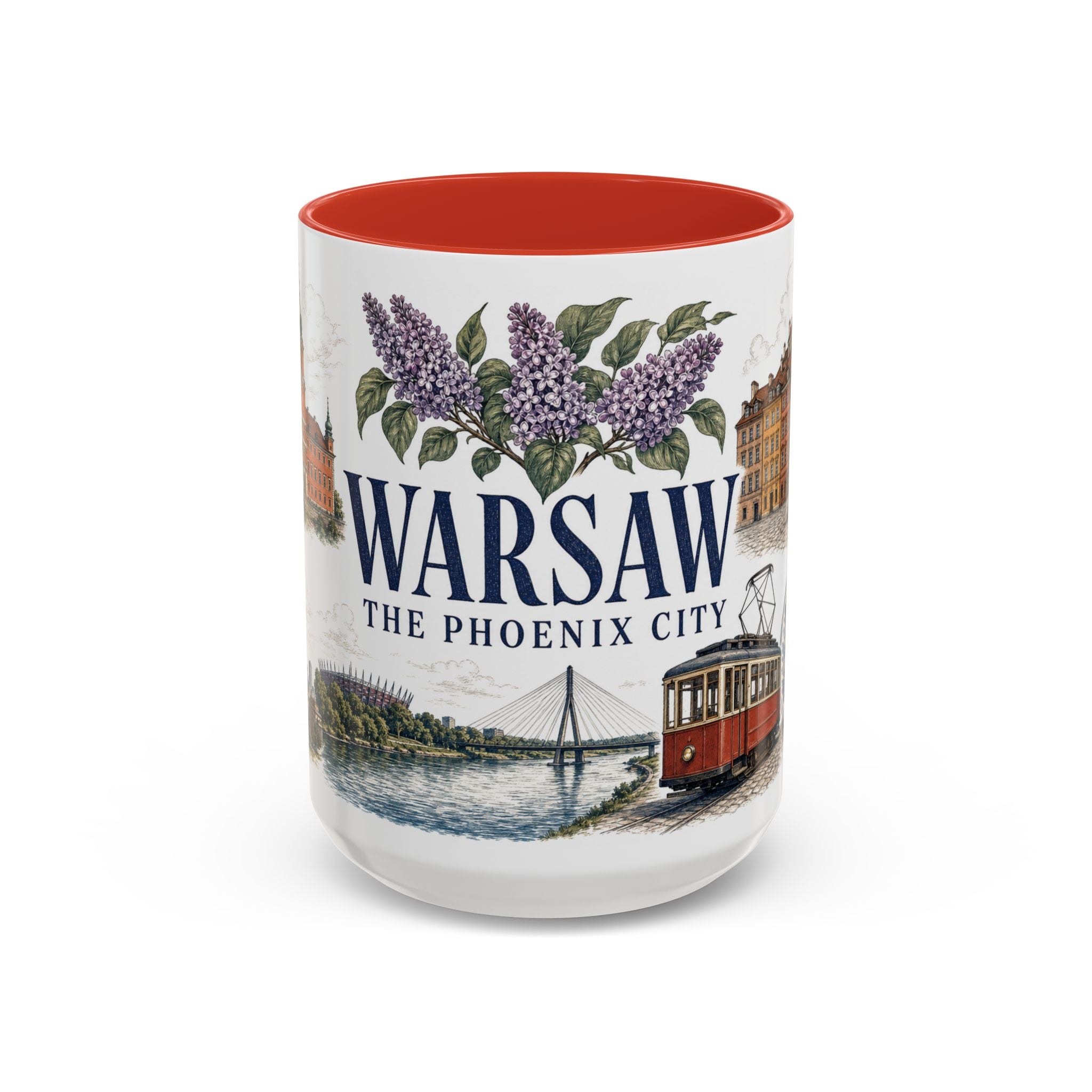 Warsaw Coffee Mug | Poland Travel Souvenir | Vintage Illustrated City Gift | 11 oz 15 oz Accent Mug