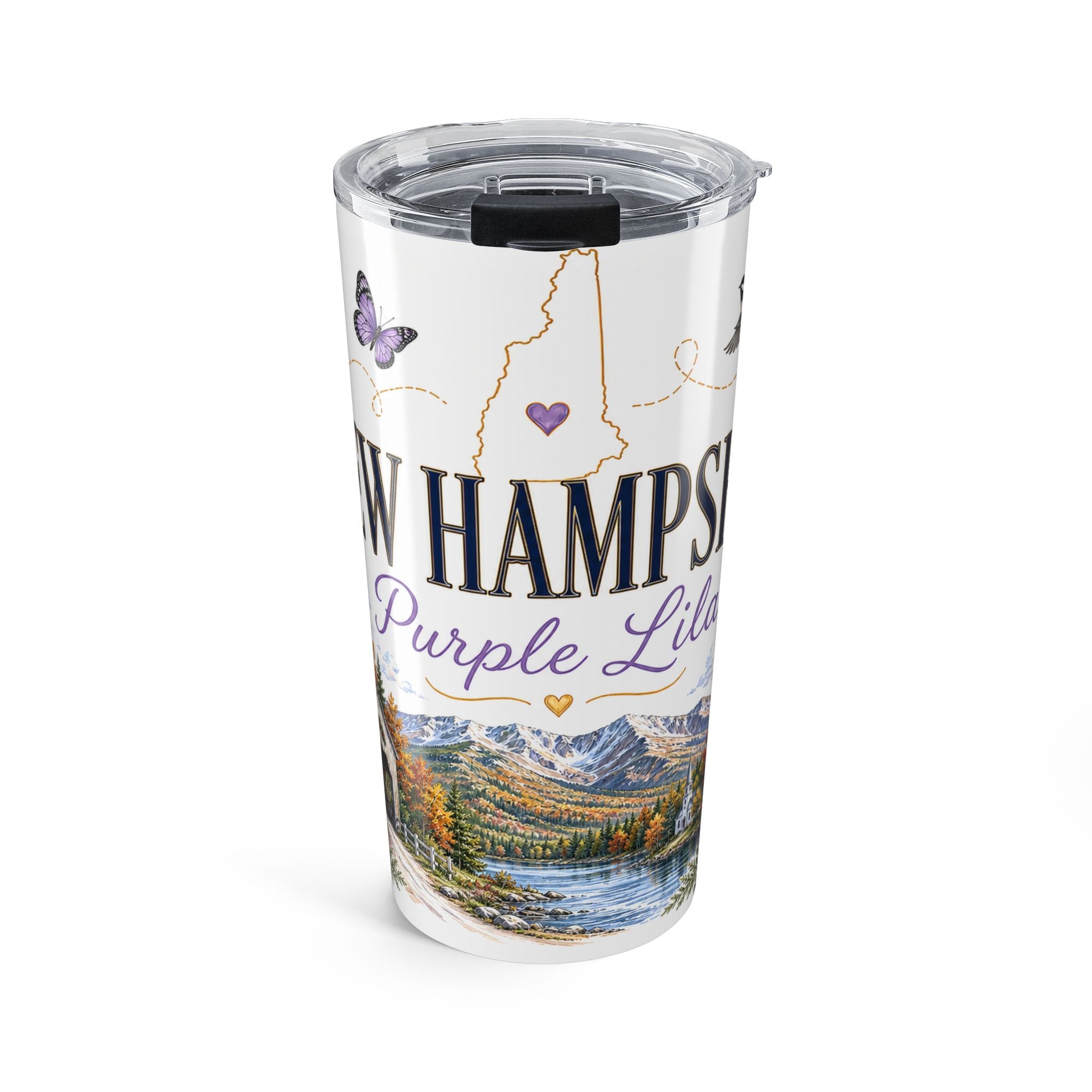 New Hampshire State Flower 20oz Tumbler | Purple Lilac Botanical State Flower Gift | Insulated Stainless Steel Travel Cup