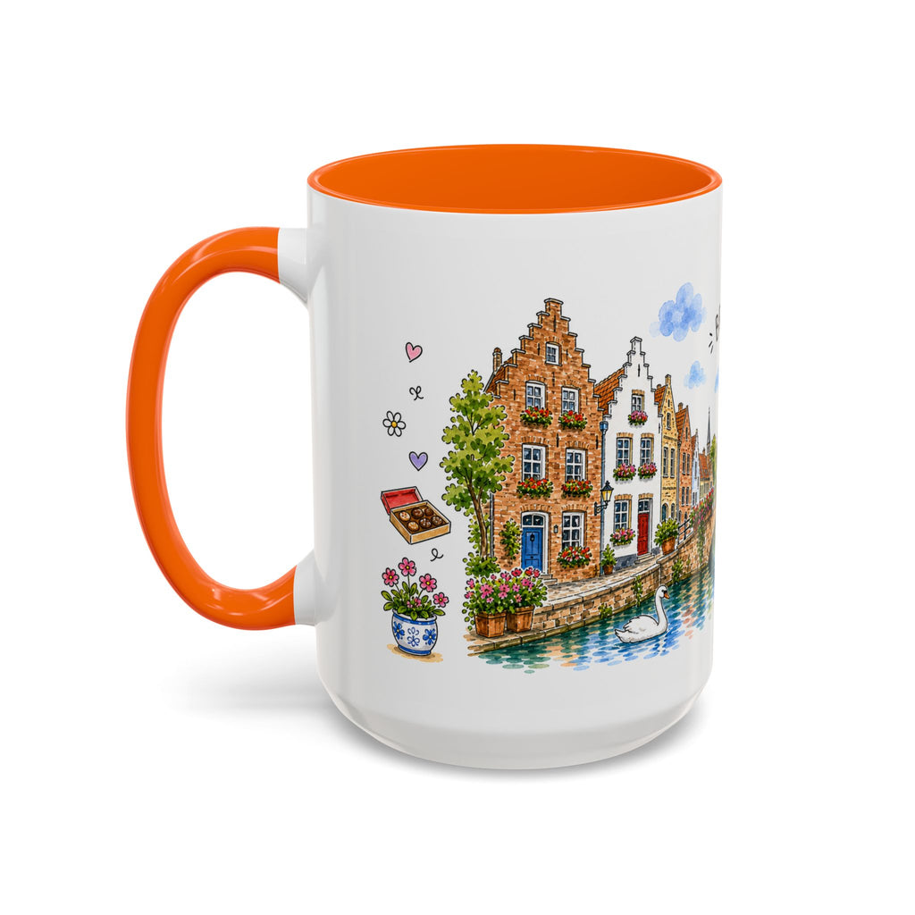 Bruges Illustrated Travel Mug | Belgium Souvenir Accent Coffee Mug | 11oz 15oz Ceramic Cup
