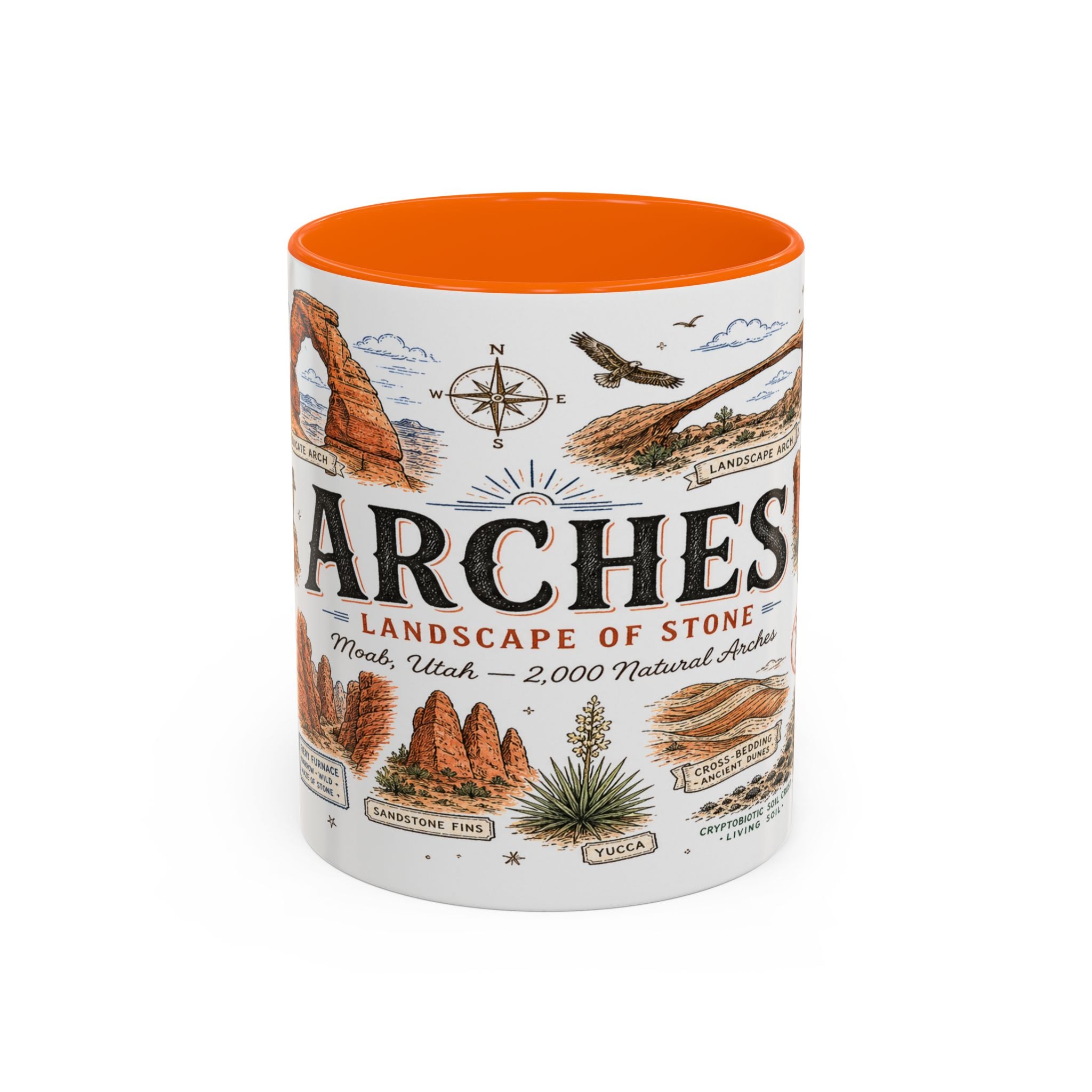 Arches Coffee Mug | National Park Hiking Utah Gift | Accent Color Ceramic 11oz 15oz