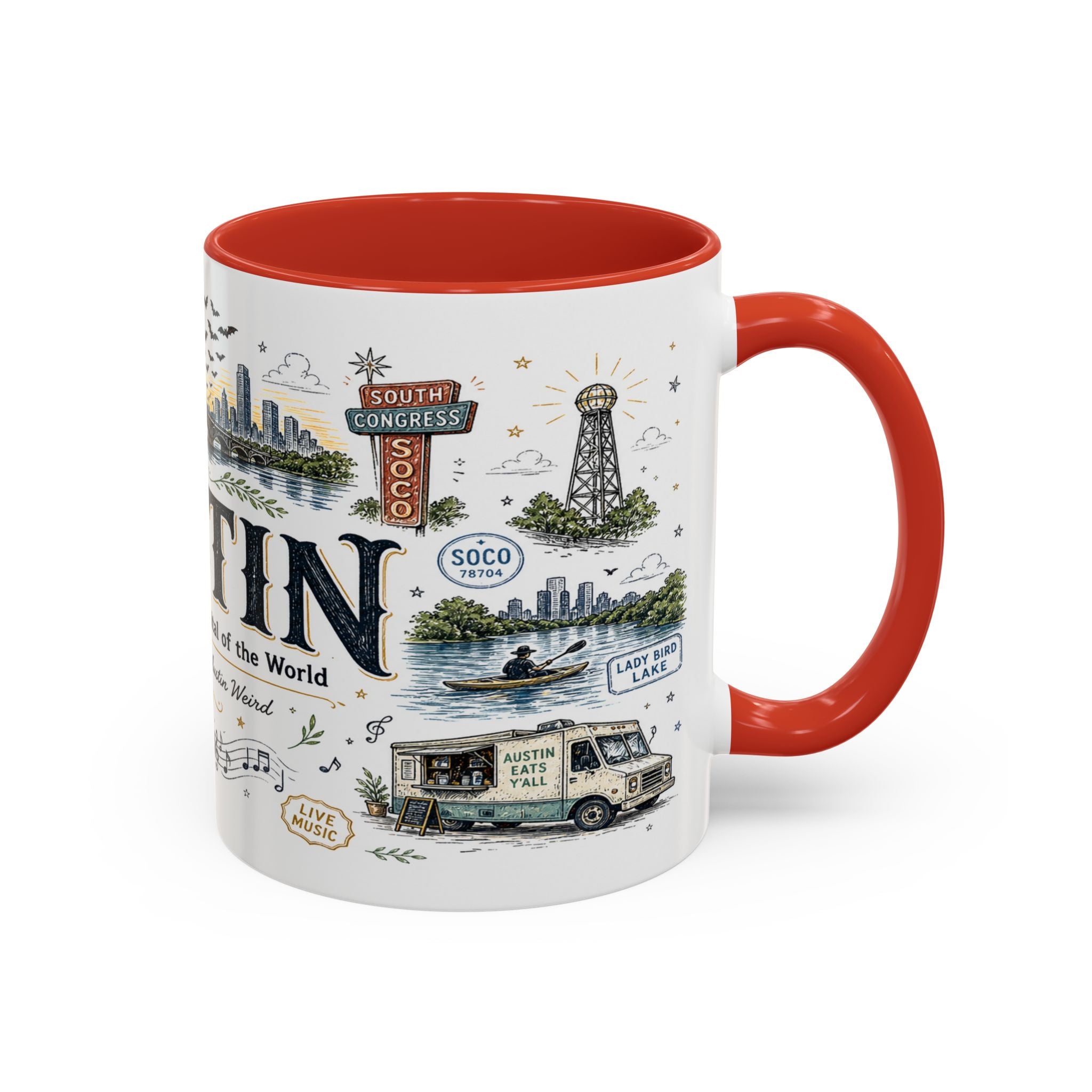 Austin Coffee Mug | Texas Souvenir City Gift | Accent Color Ceramic 11oz 15oz