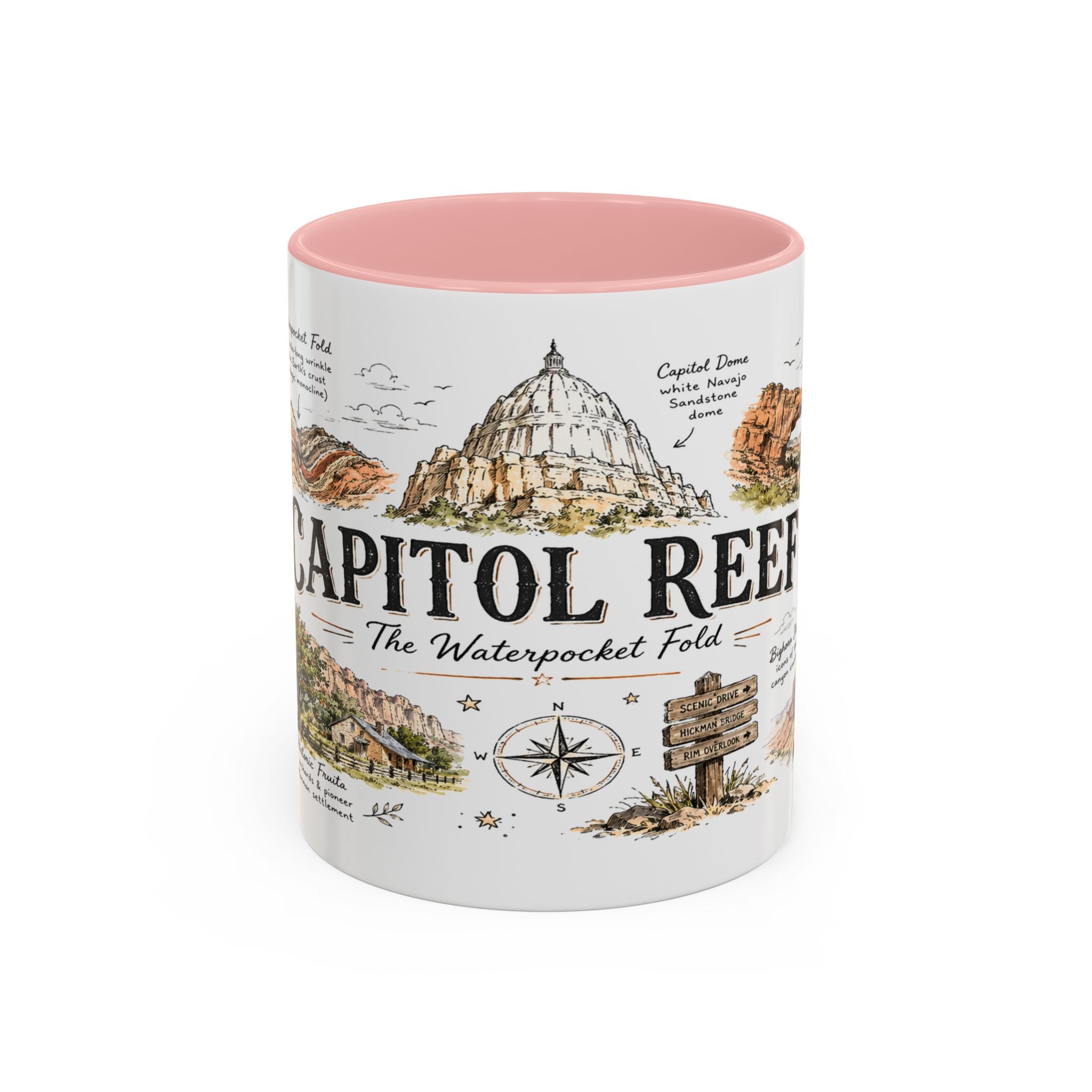 Capitol Reef National Park Coffee Mug | Utah Sandstone Canyon Hiking Gift | Accent Color Ceramic 11oz 15oz