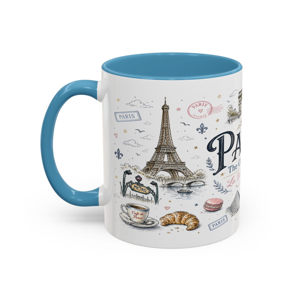 Paris Coffee Mug | France Souvenir Travel Gift | Accent Color Ceramic 11oz 15oz