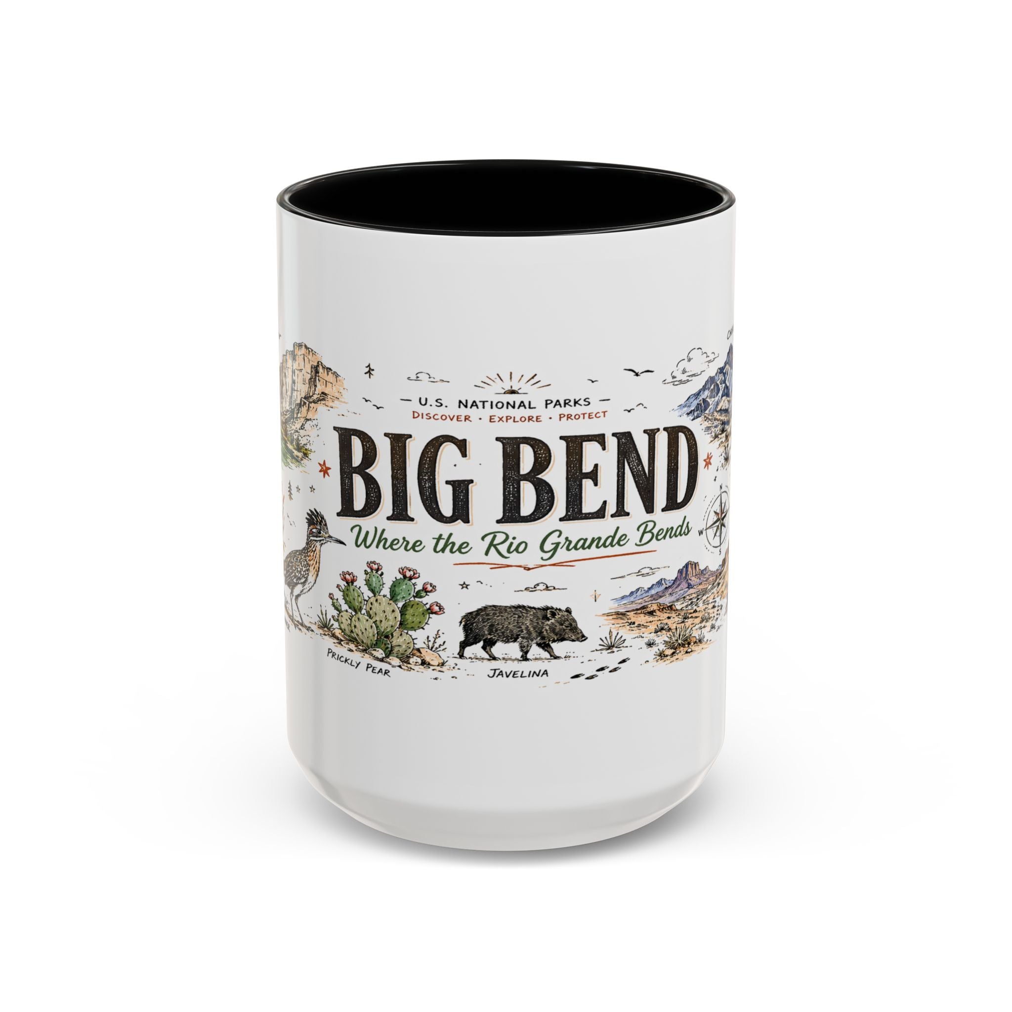 Big Bend National Park Coffee Mug | Texas Desert River Canyon Hiking Gift | Accent Color Ceramic 11oz 15oz