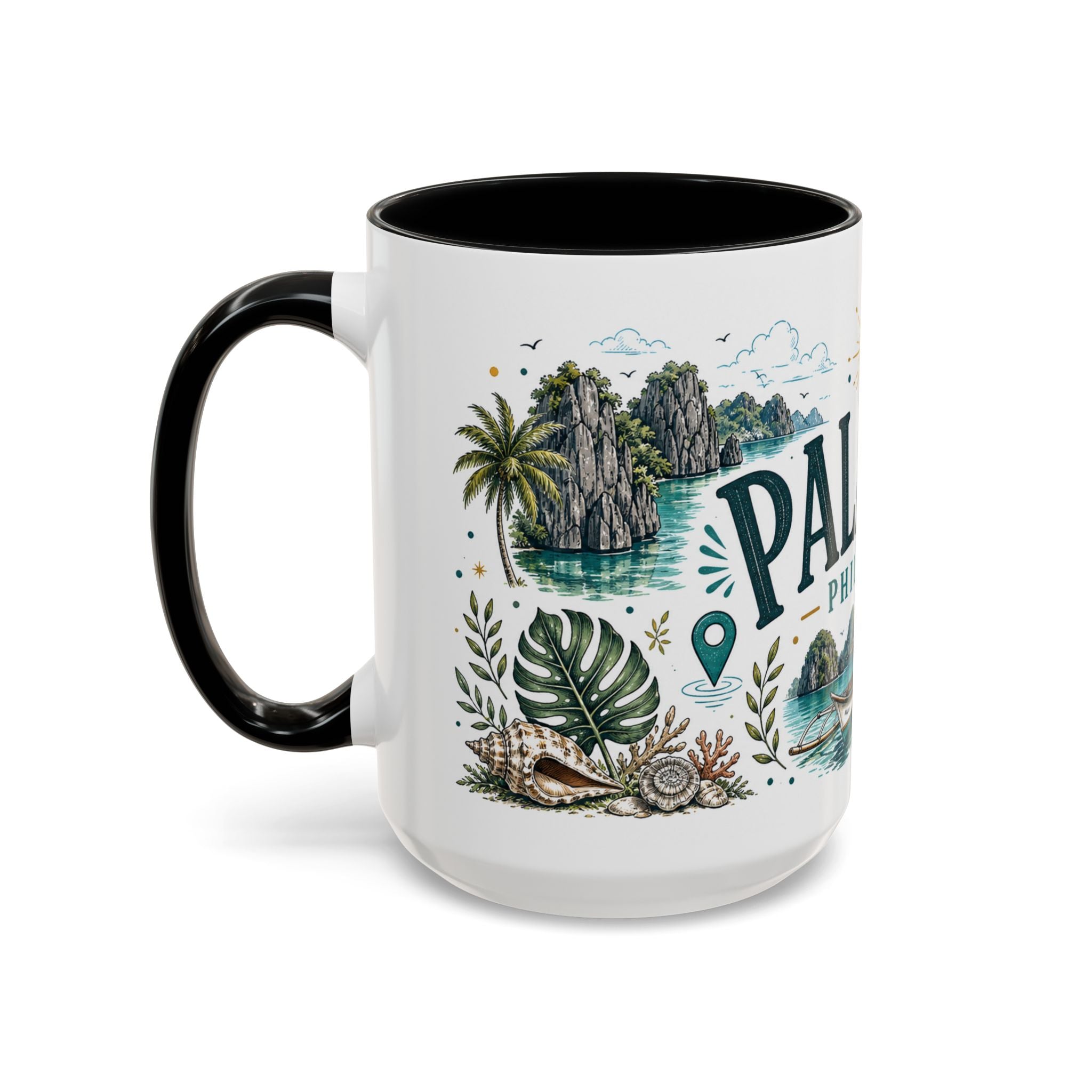Palawan Coffee Mug | Travel Destination Souvenir Gift | Accent Color Ceramic 11oz 15oz