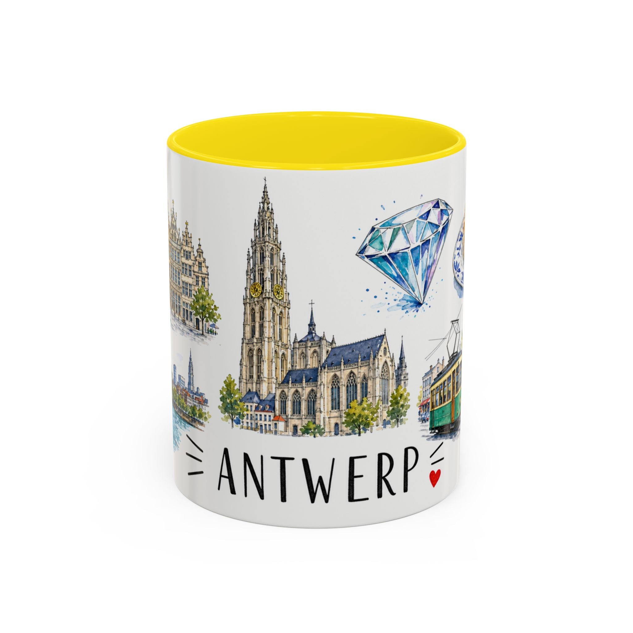 Antwerp Illustrated Travel Mug | City Souvenir Accent Coffee Mug | 11oz 15oz Ceramic Cup