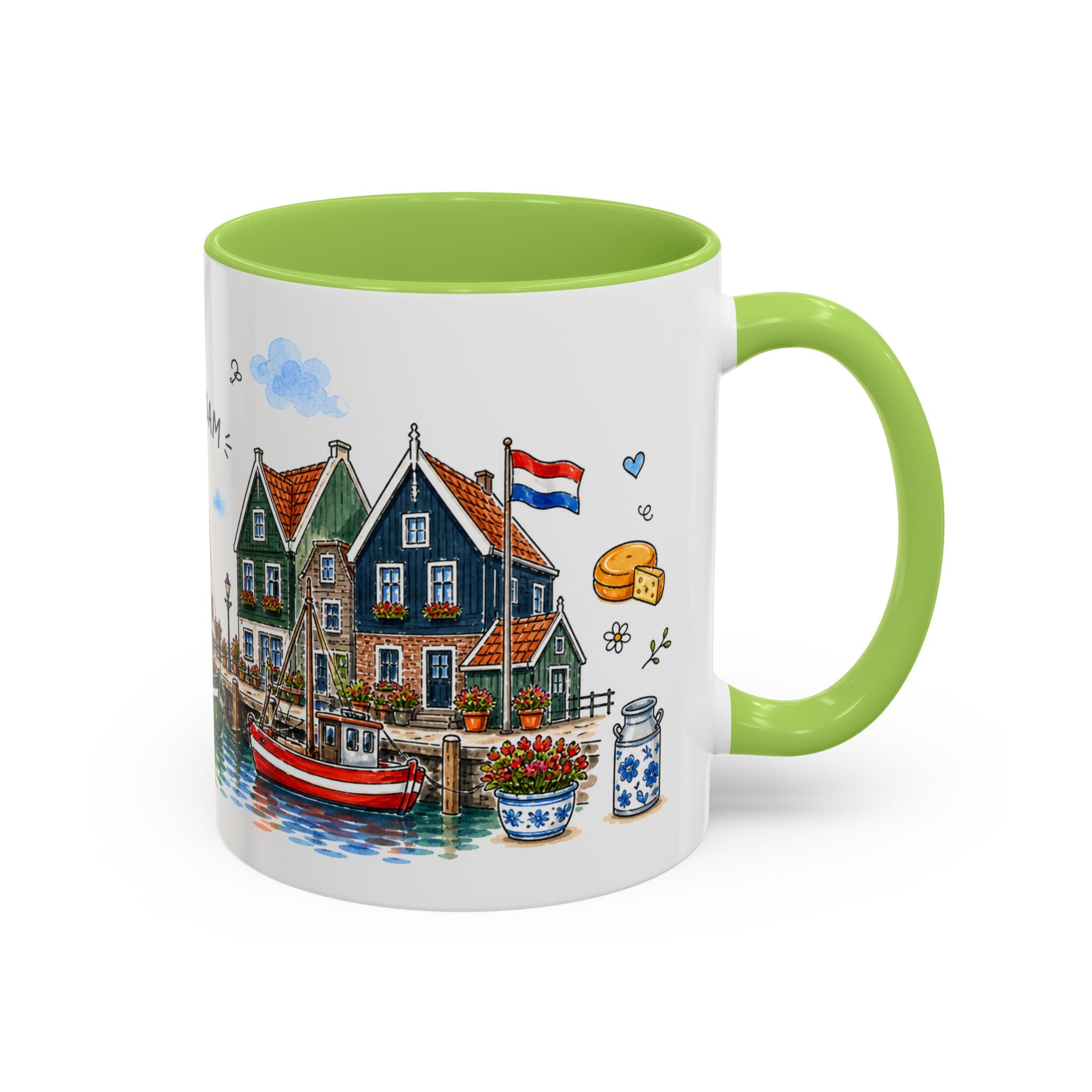 Volendam Illustrated Travel Mug | Netherlands Souvenir Accent Coffee Mug | 11oz 15oz Ceramic Cup