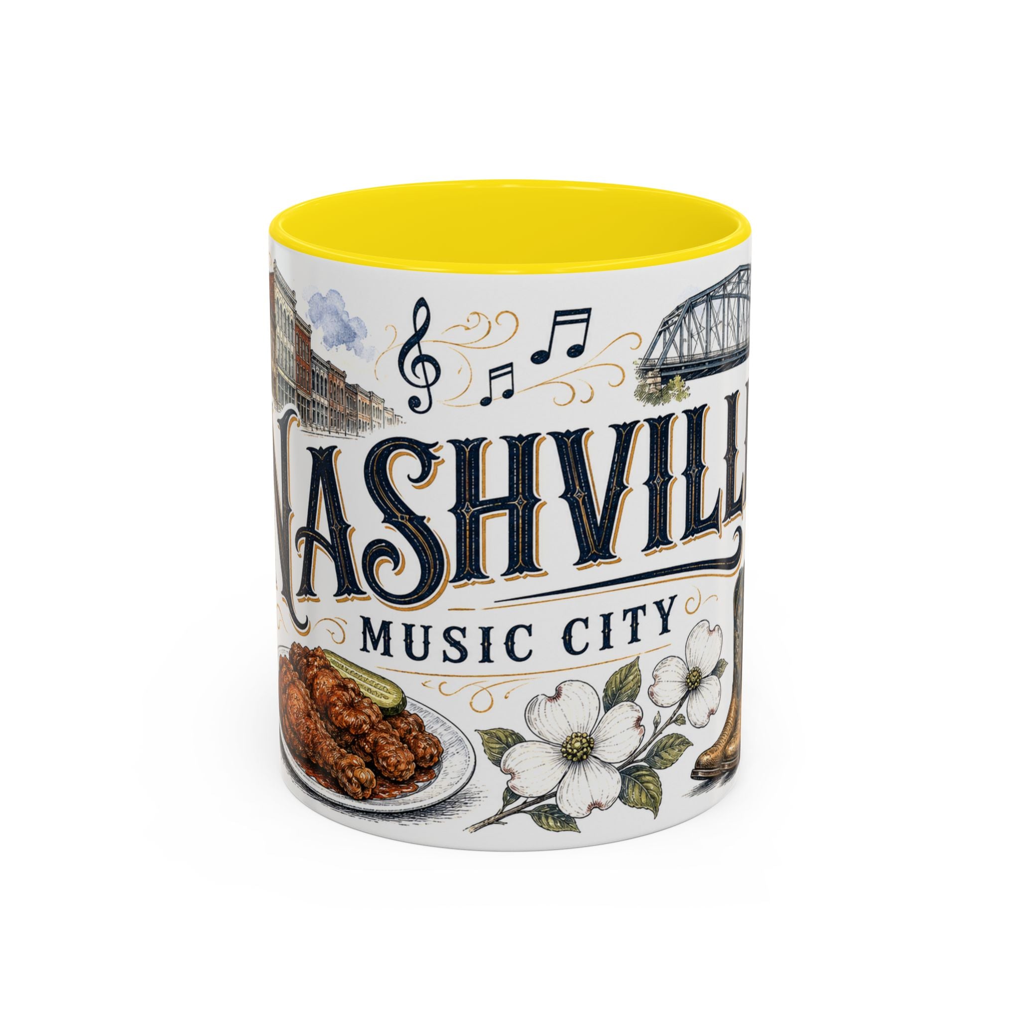 Nashville Coffee Mug | United States Travel Souvenir | Vintage Illustrated City Gift | 11 oz 15 oz Accent Mug