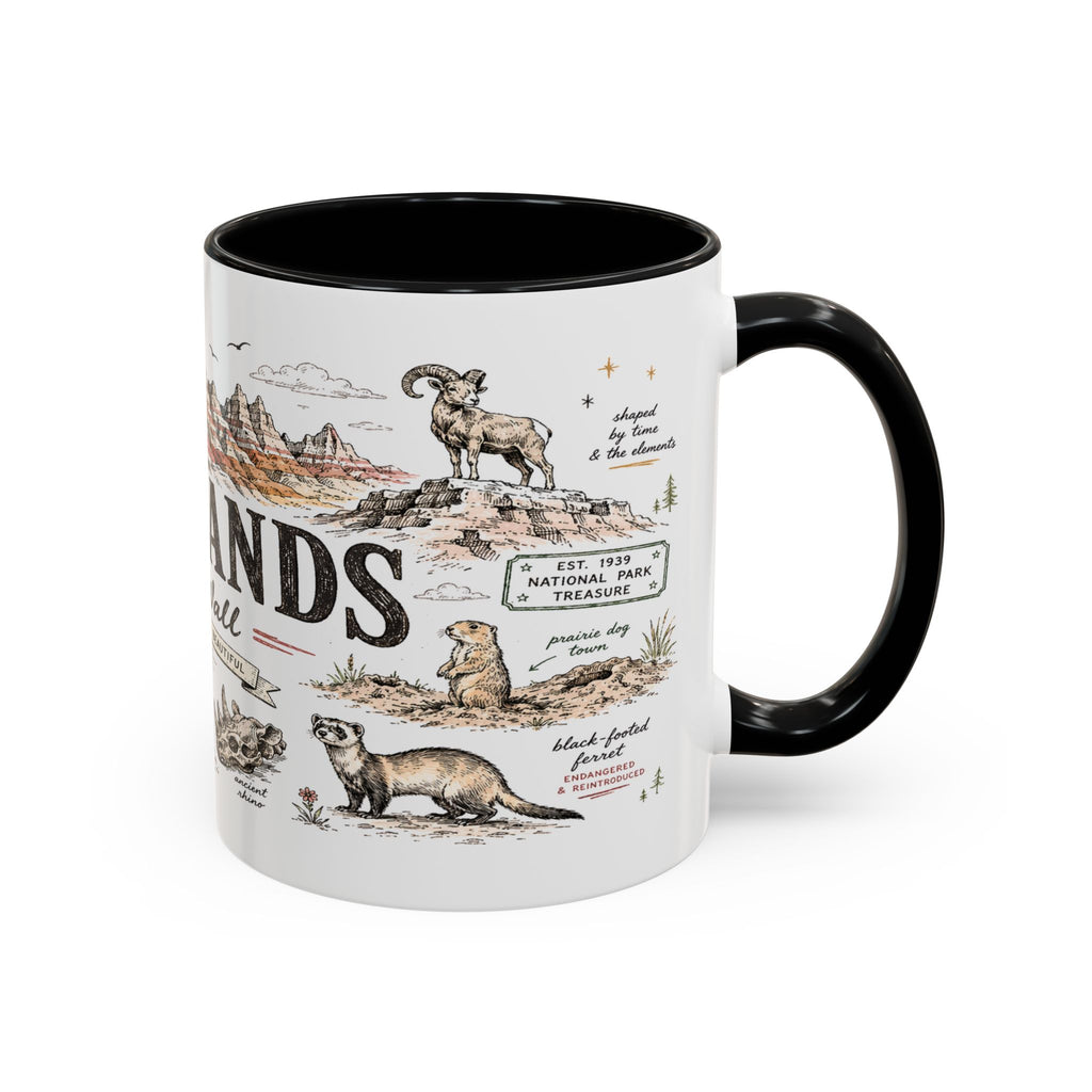 Badlands National Park Coffee Mug | South Dakota Prairie Fossil Hiking Gift | Accent Color Ceramic 11oz 15oz