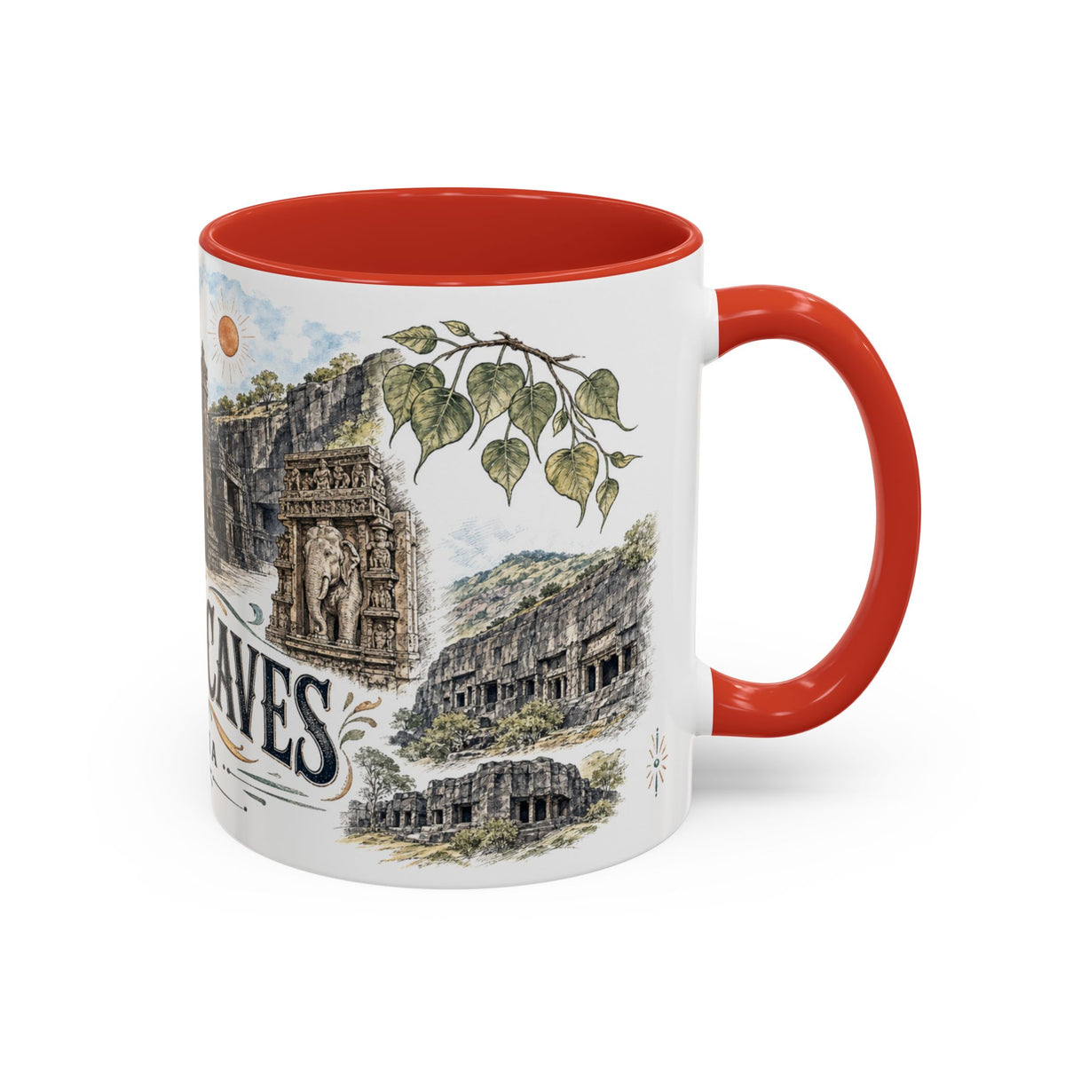 Ellora Caves Mug, India Travel Souvenir, Bucket List Gift, Accent Ceramic Coffee Mug 11oz 15oz