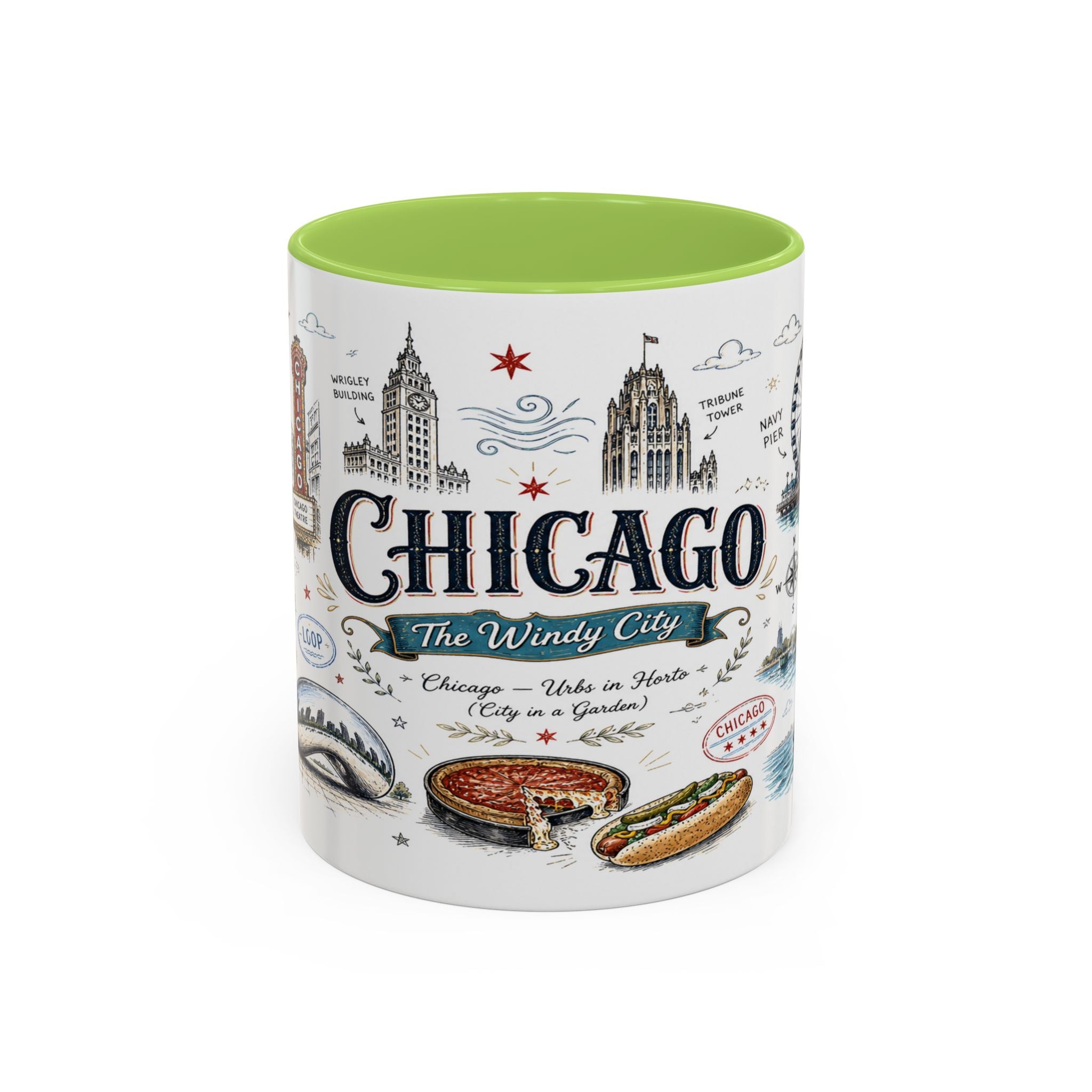 Chicago Coffee Mug | Illinois Souvenir City Gift | Accent Color Ceramic 11oz 15oz