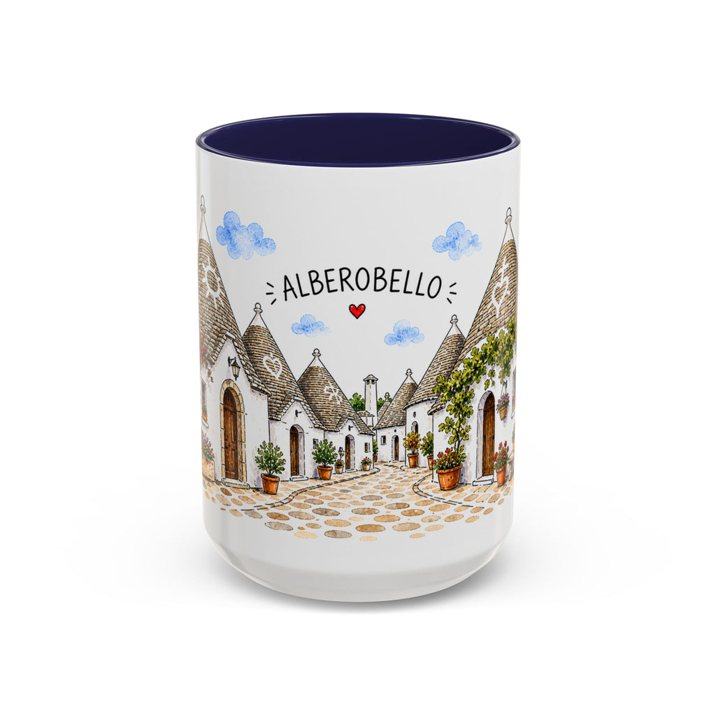 Alberobello Illustrated Travel Mug | Italy Souvenir Accent Coffee Mug | 11oz 15oz Ceramic Cup