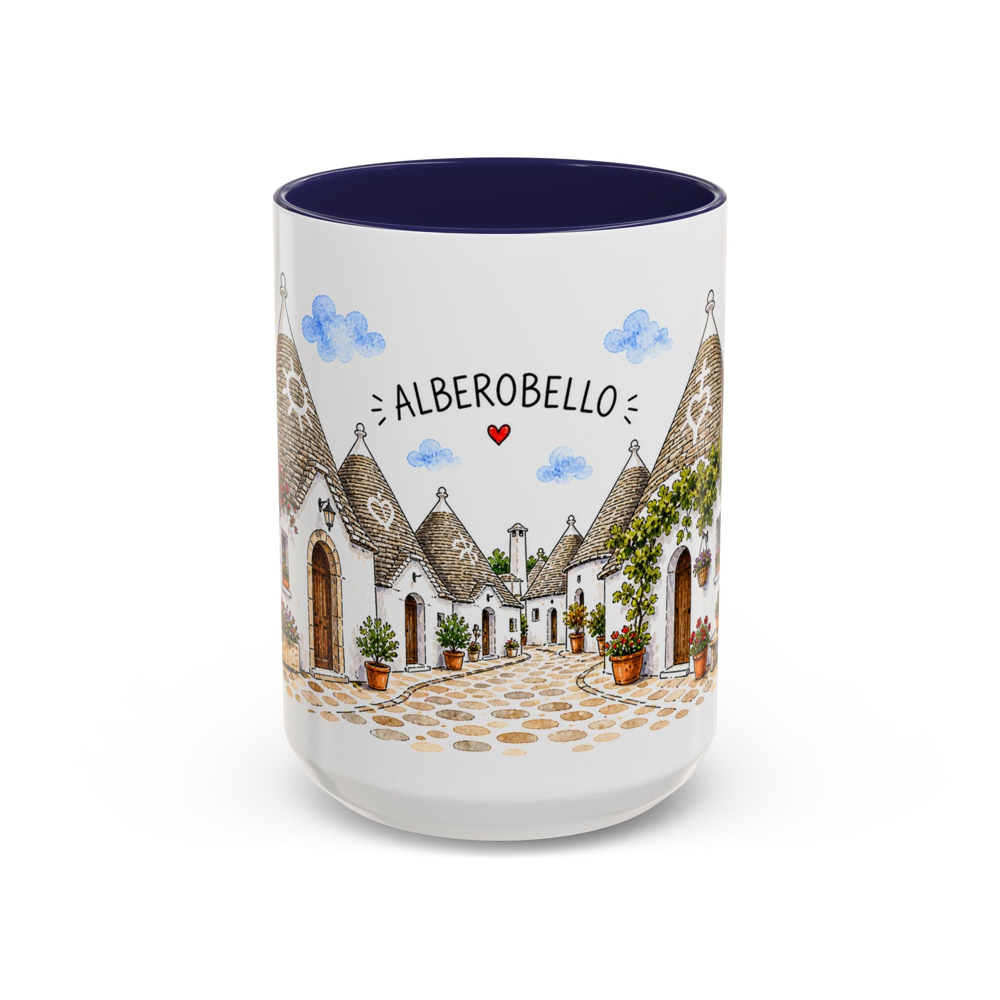 Alberobello Illustrated Travel Mug | Italy Souvenir Accent Coffee Mug | 11oz 15oz Ceramic Cup