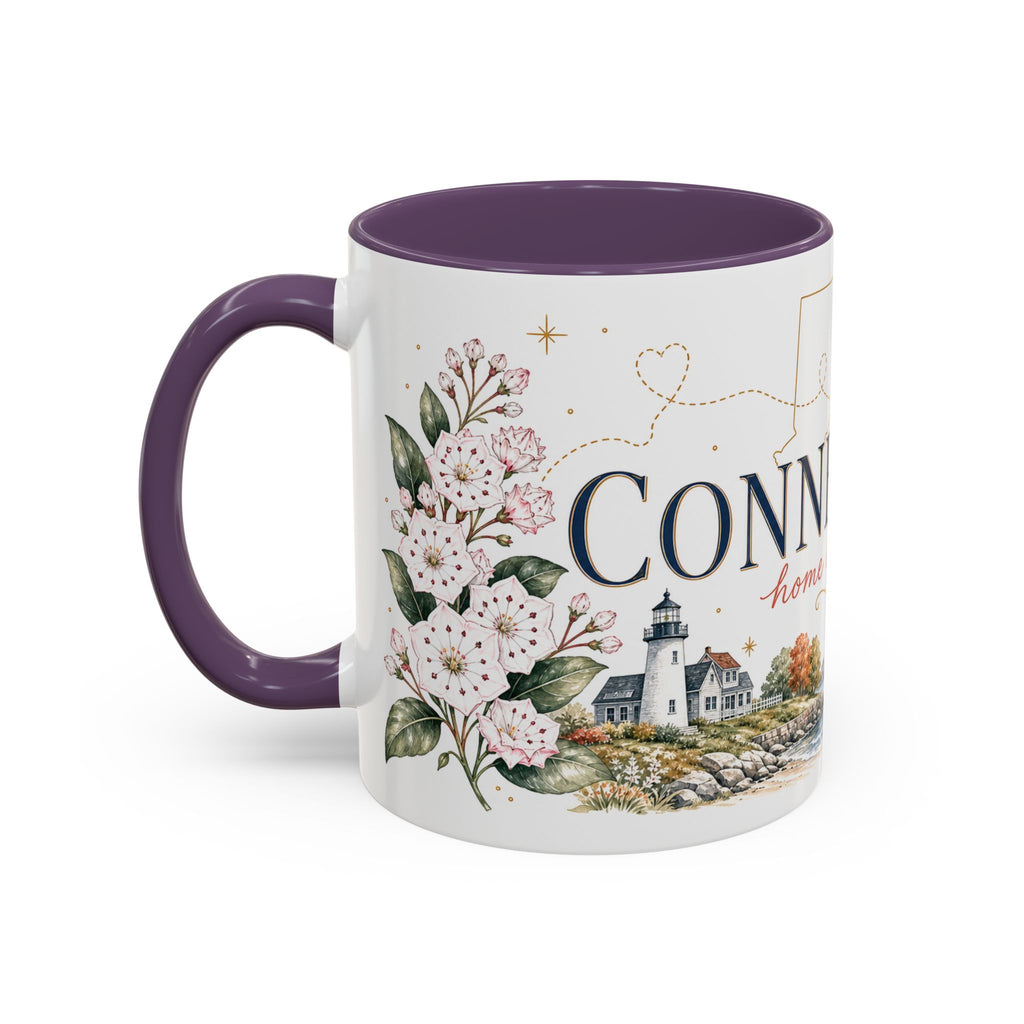 Connecticut State Map Mug | Botanical Accent Coffee Cup (11oz 15oz)