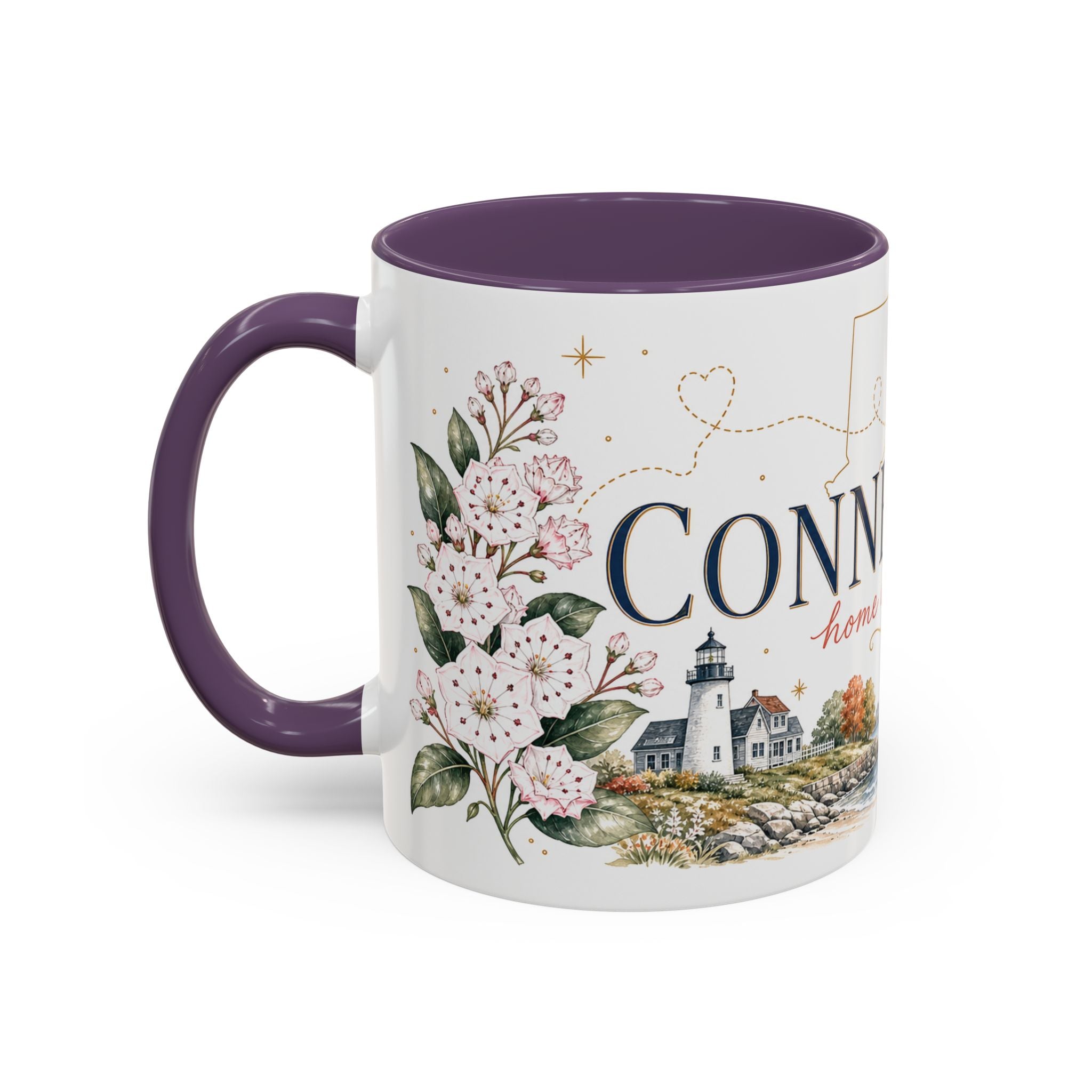 Connecticut State Map Mug | Botanical Accent Coffee Cup (11oz 15oz)
