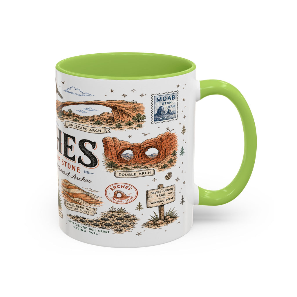 Arches Coffee Mug | National Park Hiking Utah Gift | Accent Color Ceramic 11oz 15oz
