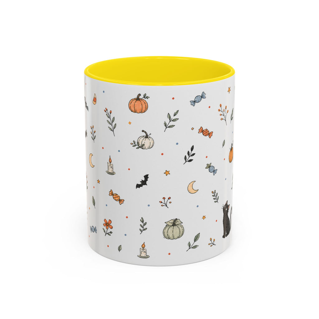 Halloween Party Mug | Ghost Black Cat Candy Watercolor Gift | Accent Cup 11oz 15oz