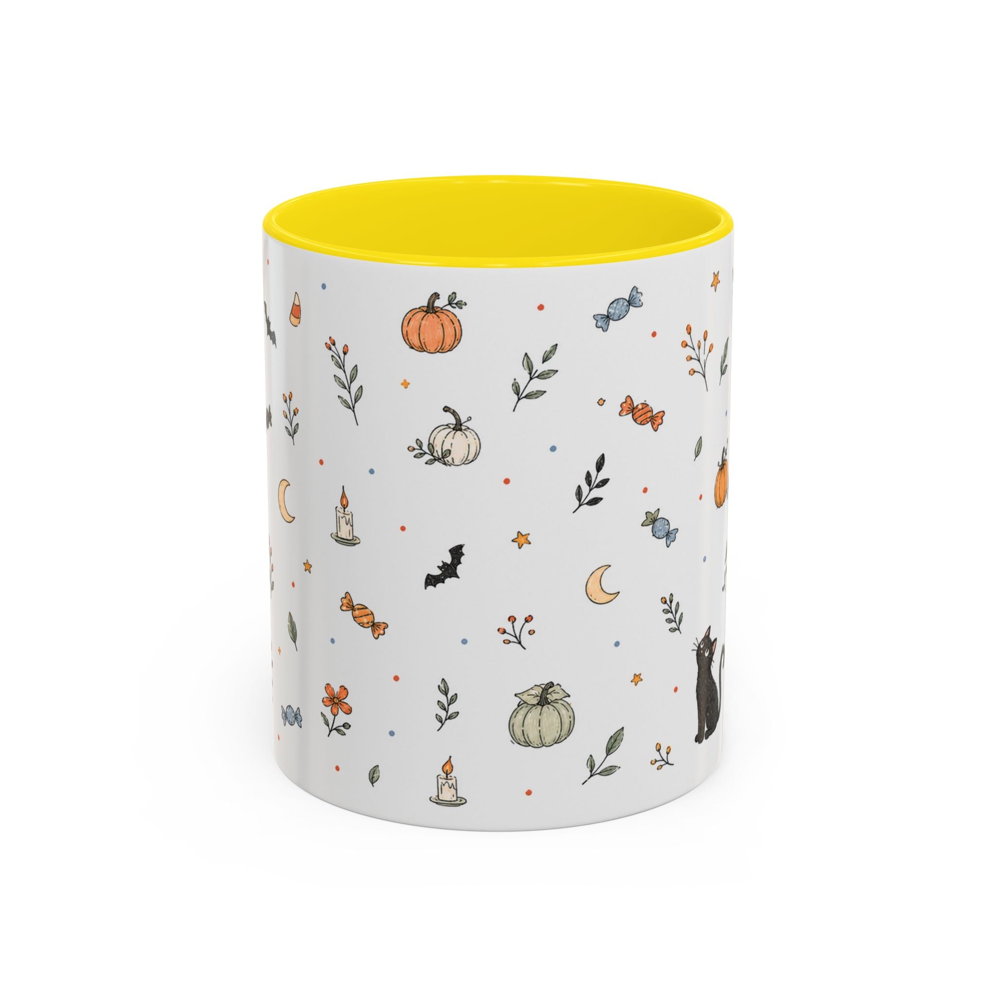 Halloween Party Mug | Ghost Black Cat Candy Watercolor Gift | Accent Cup 11oz 15oz