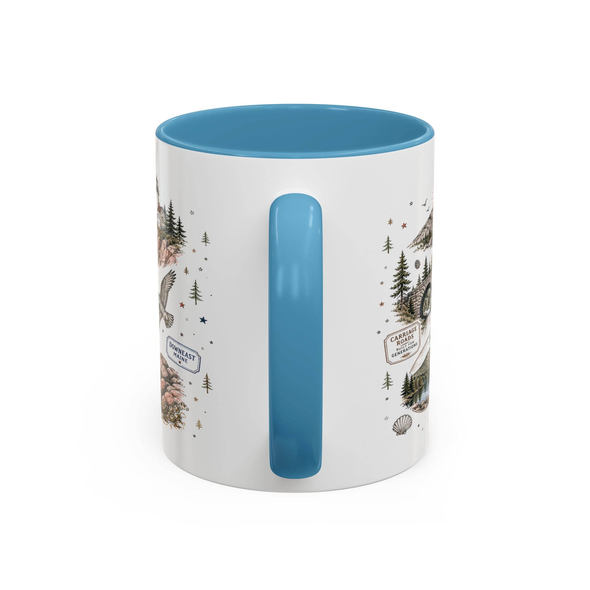 Acadia Coffee Mug | National Park Hiking Coastal Gift | Accent Color Ceramic 11oz 15oz
