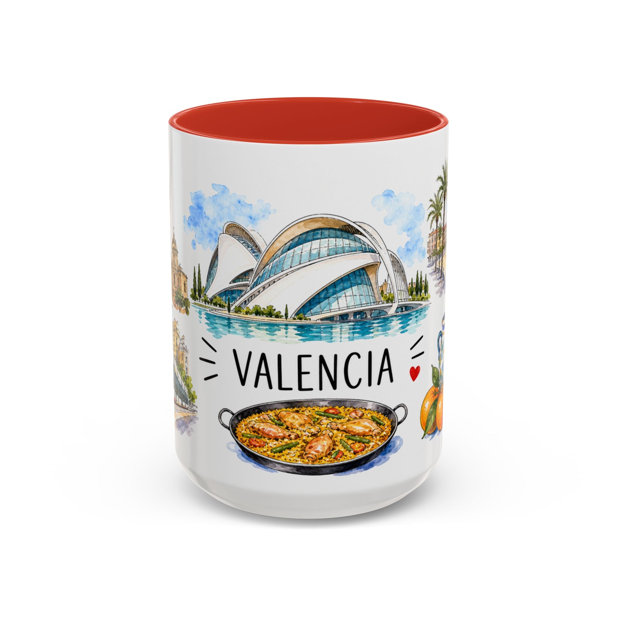 Valencia Illustrated Travel Mug | City Souvenir Accent Coffee Mug | 11oz 15oz Ceramic Cup