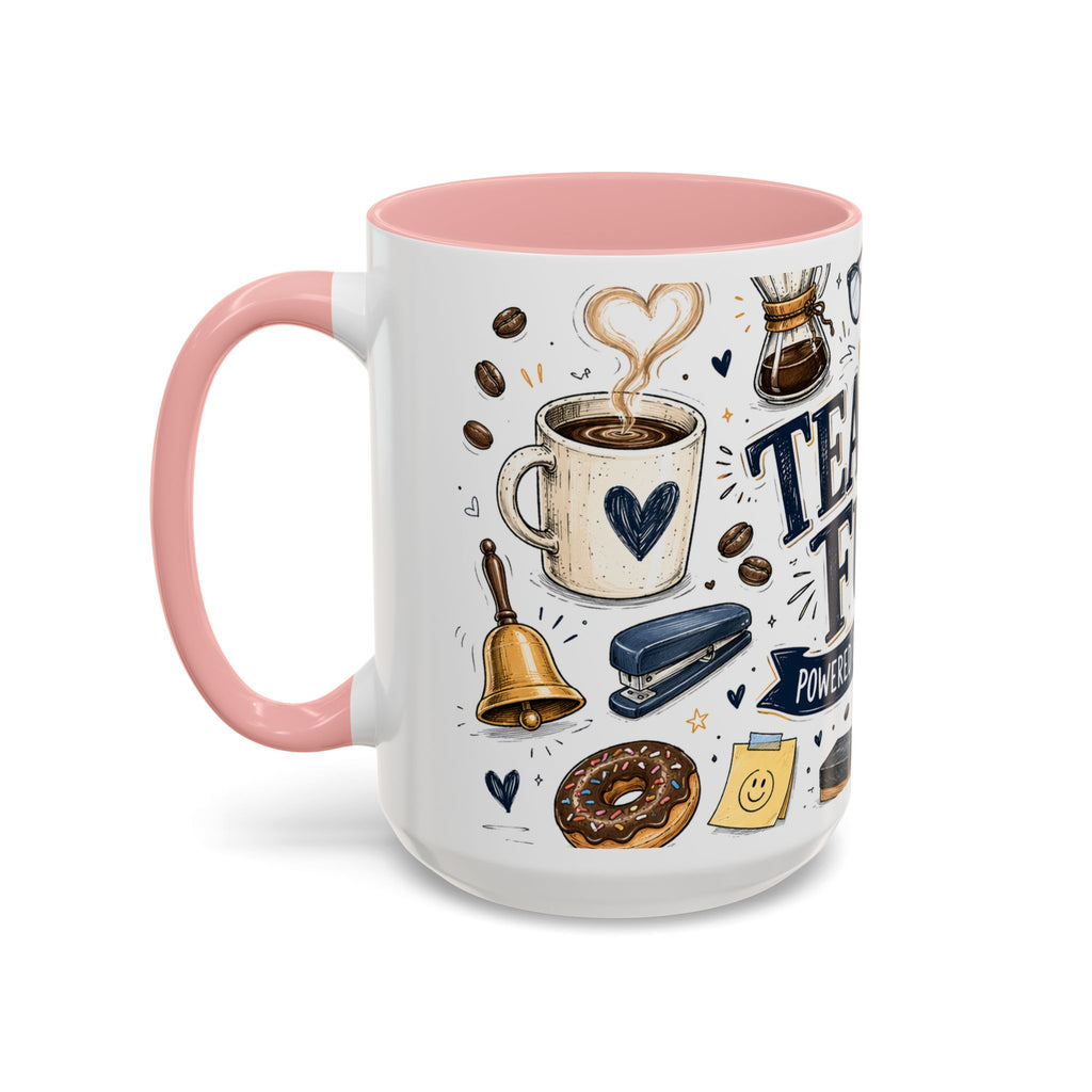 Teacher Fuel Coffee Mug | Powered by Coffee and Wine Funny Gift | Accent Color Ceramic 11oz 15oz