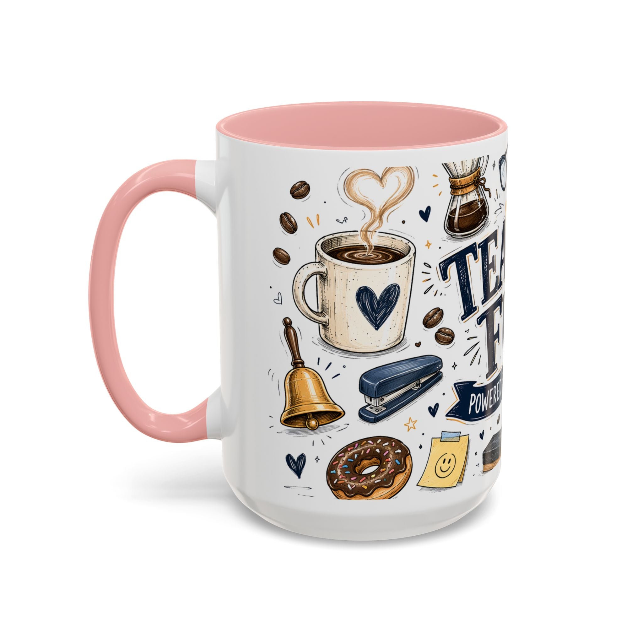 Teacher Fuel Coffee Mug | Powered by Coffee and Wine Funny Gift | Accent Color Ceramic 11oz 15oz
