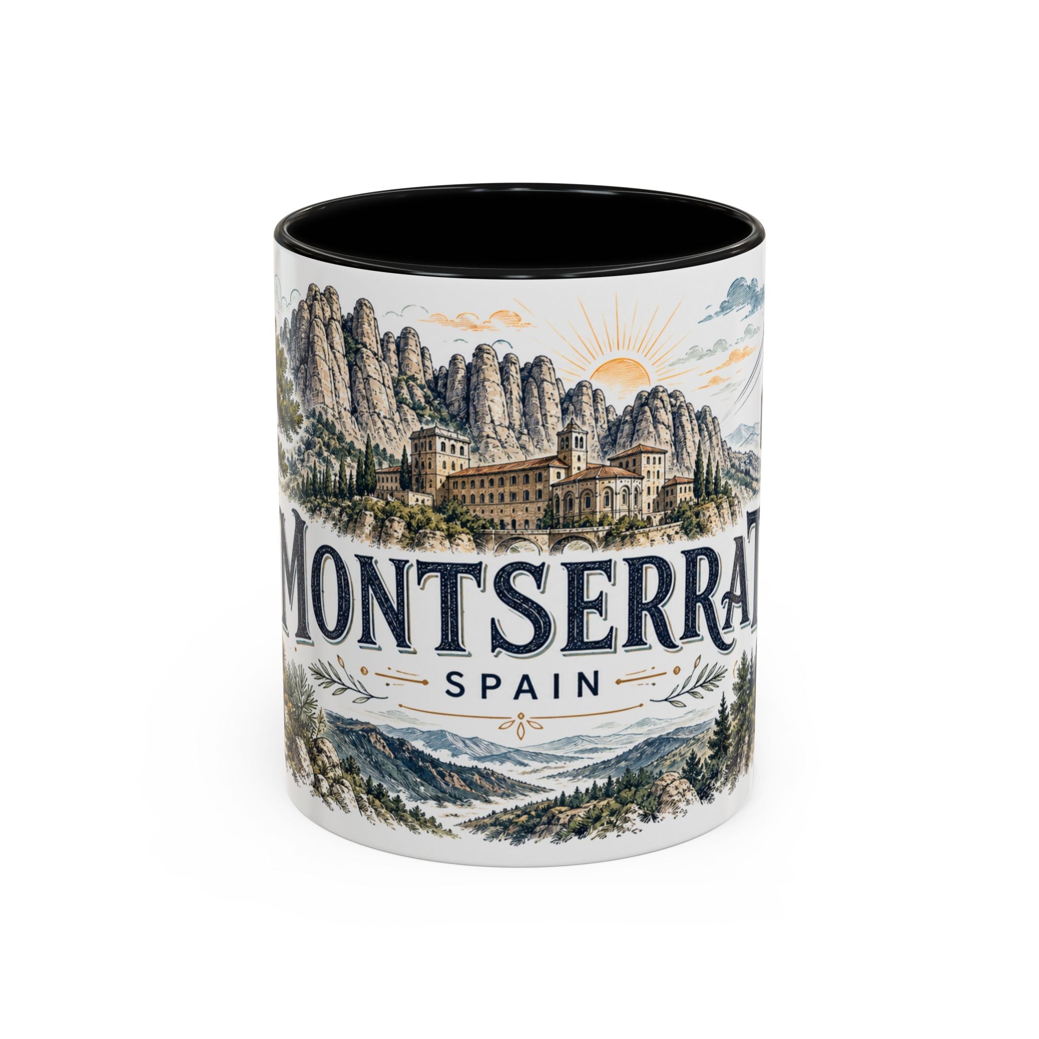 Montserrat Mug, Spain Travel Souvenir, Bucket List Gift, Accent Ceramic Coffee Mug 11oz 15oz