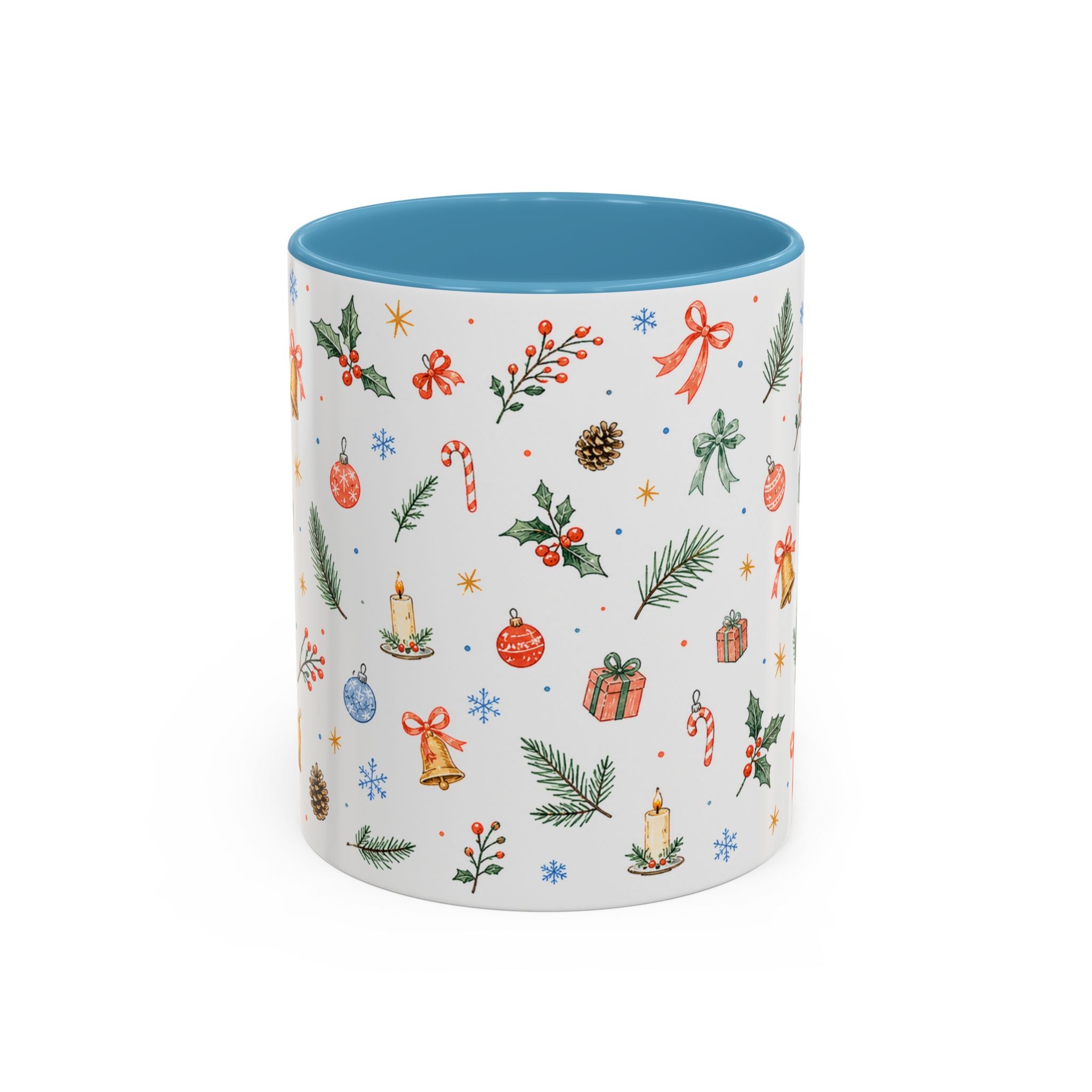 Christmas Bell Mug | Ribbon Gift Watercolor Holiday Cup | Accent Coffee Mug 11oz 15oz