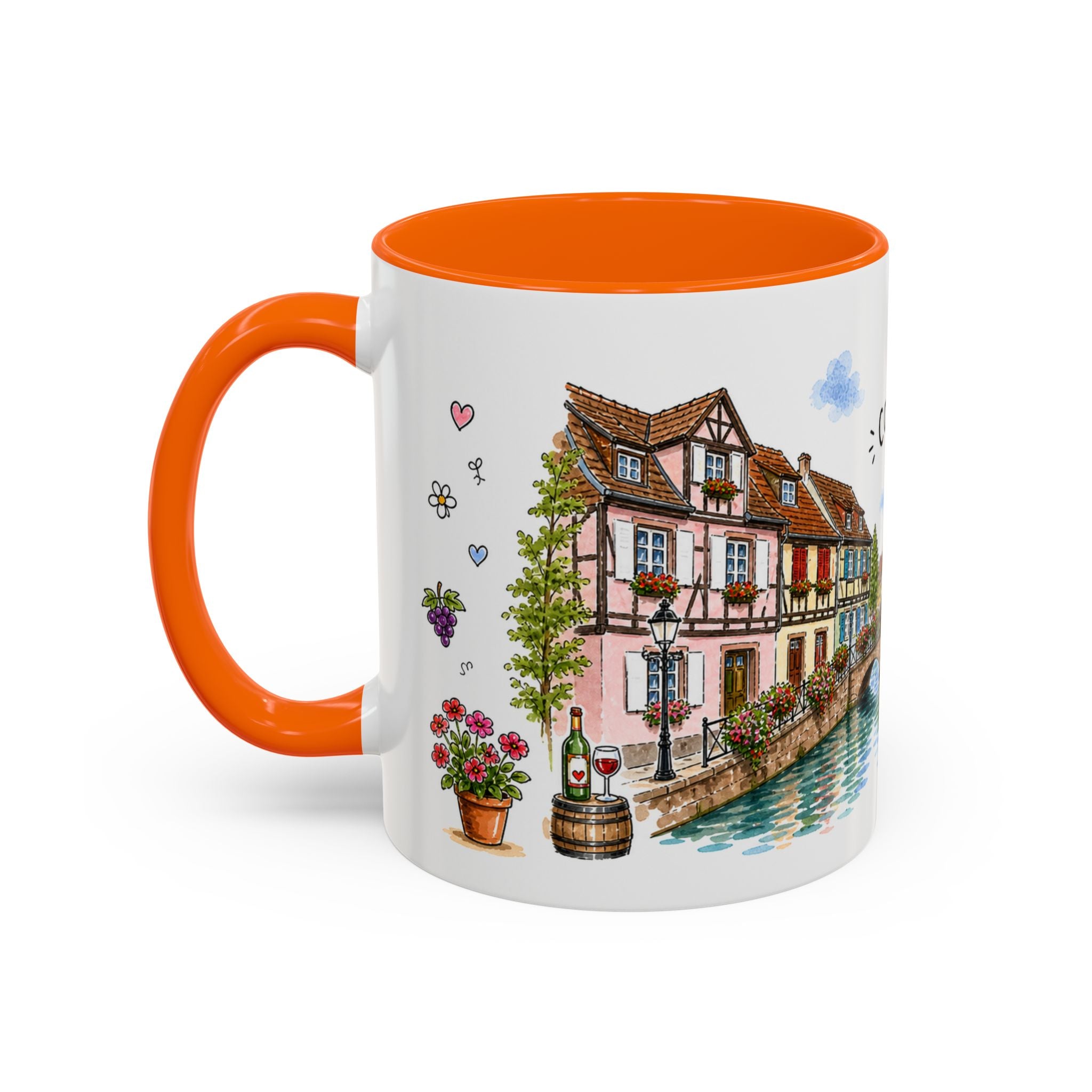 Colmar Illustrated Travel Mug | France Souvenir Accent Coffee Mug | 11oz 15oz Ceramic Cup