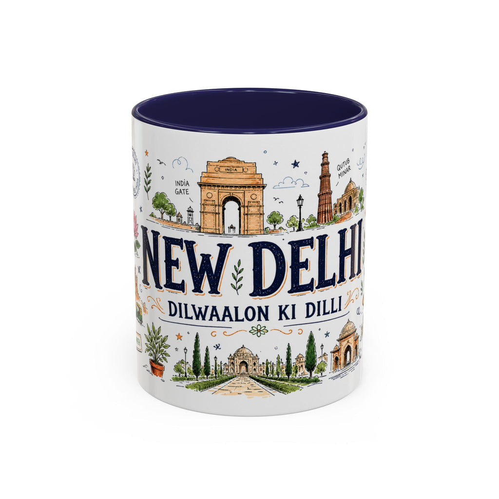 New Delhi Coffee Mug | India Souvenir Travel Gift | Accent Color Ceramic 11oz 15oz