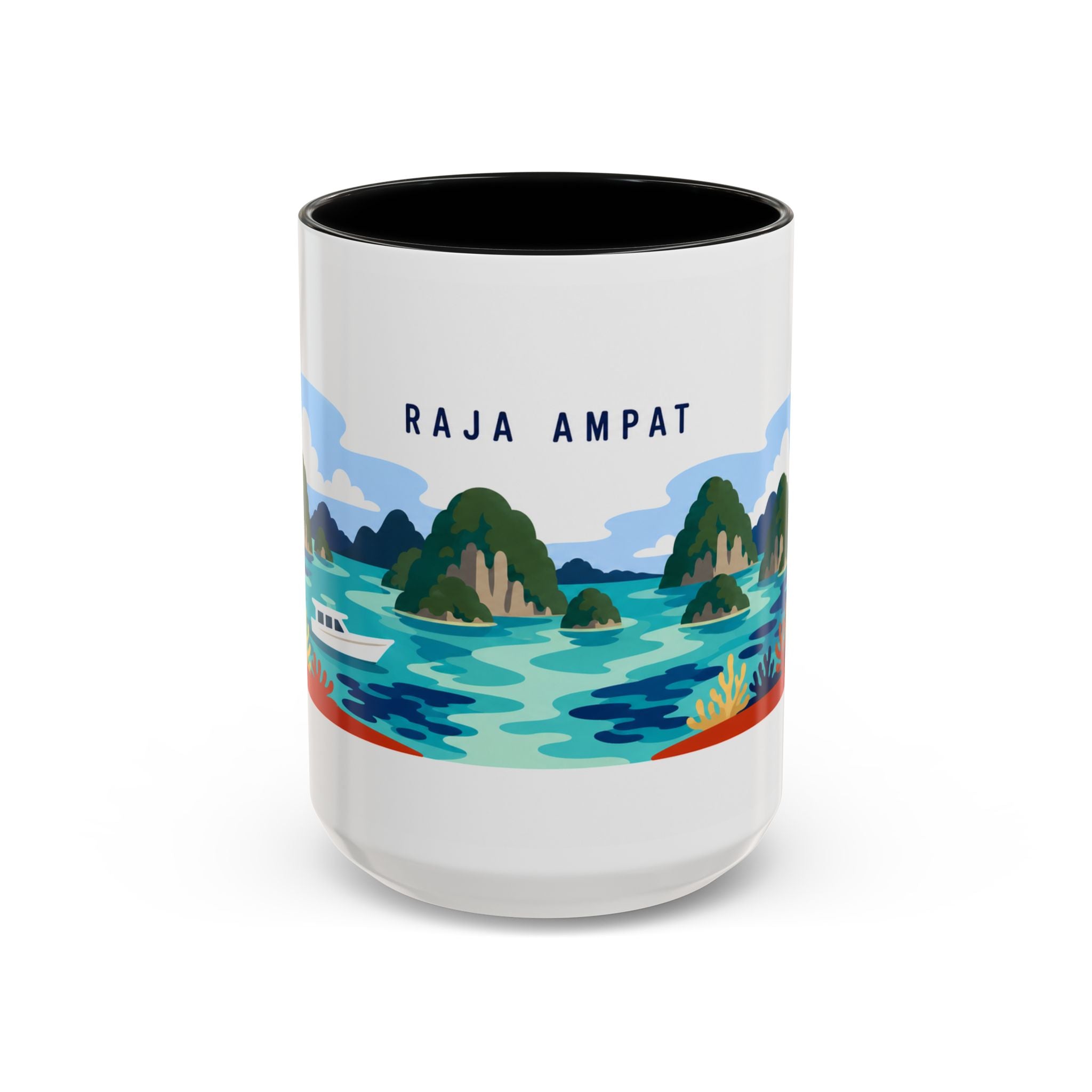 Raja Ampat Coffee Mug | Travel Destination Souvenir Gift | Accent Color Ceramic 11oz 15oz
