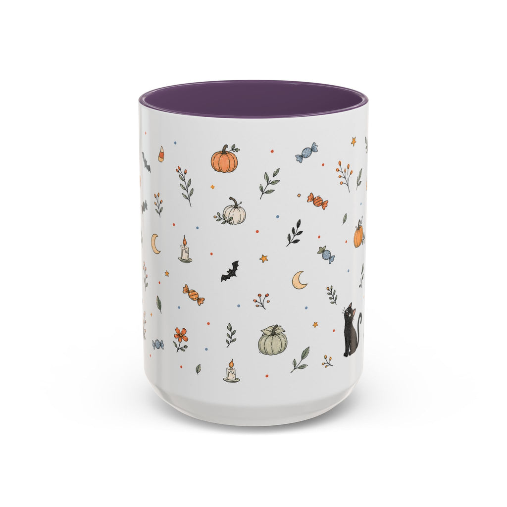 Halloween Party Mug | Ghost Black Cat Candy Watercolor Gift | Accent Cup 11oz 15oz