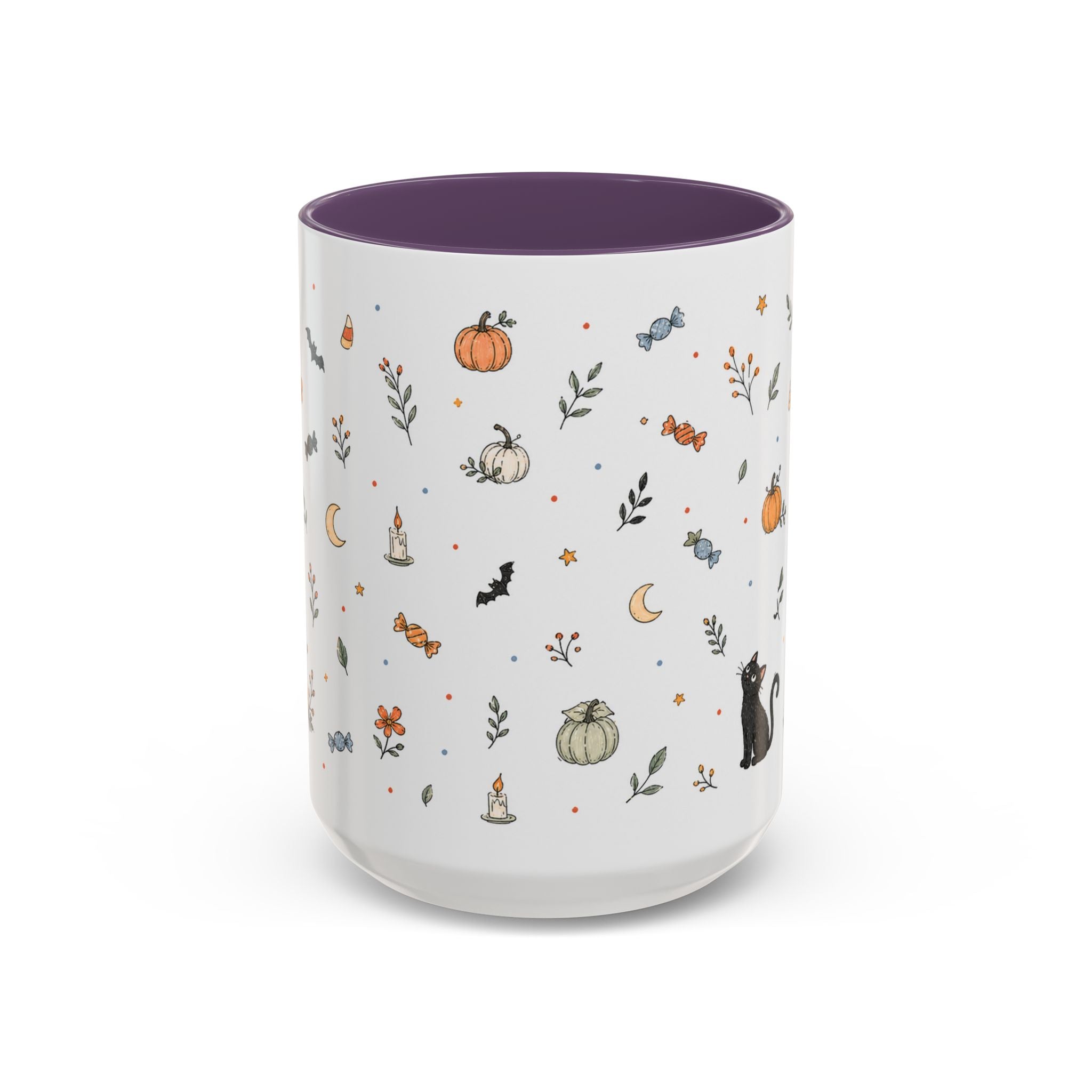 Halloween Party Mug | Ghost Black Cat Candy Watercolor Gift | Accent Cup 11oz 15oz