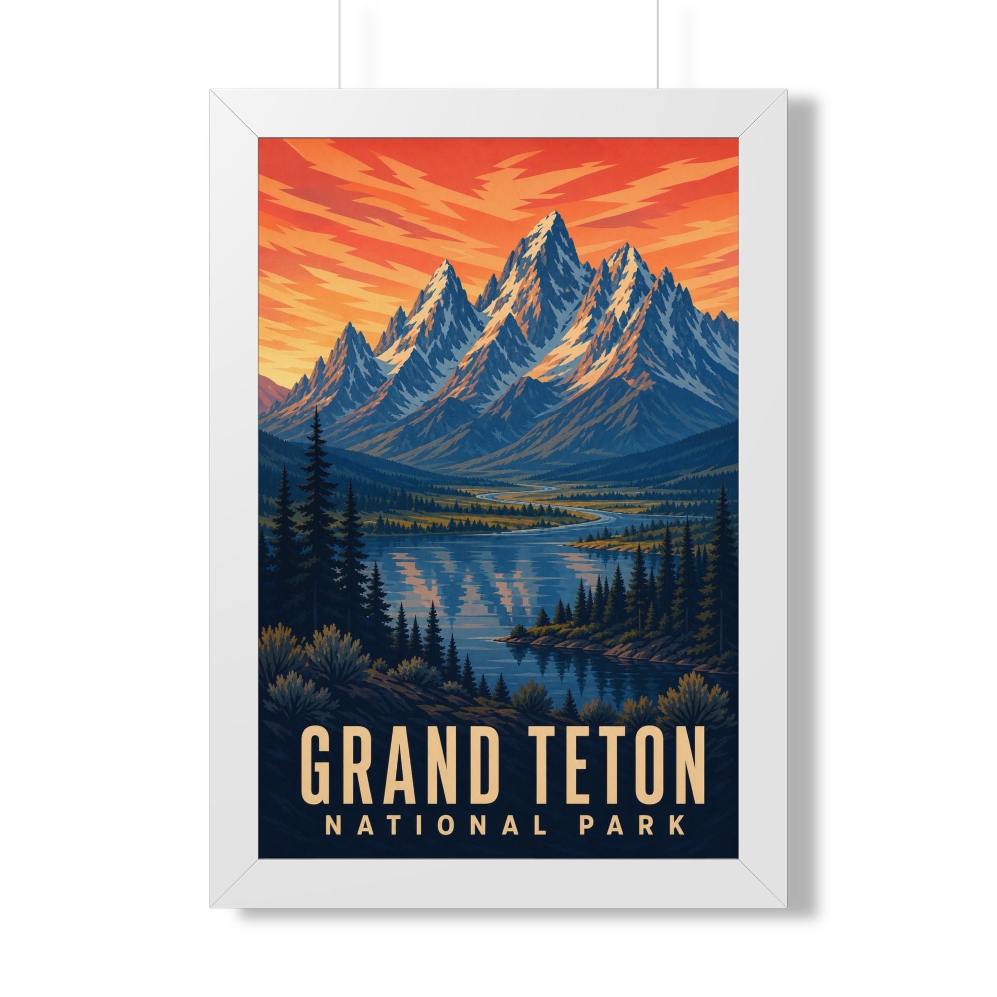 Grand Teton National Park Framed Poster | Vintage Travel Wall Art | Black Walnut White Frame | 16x24 20x30