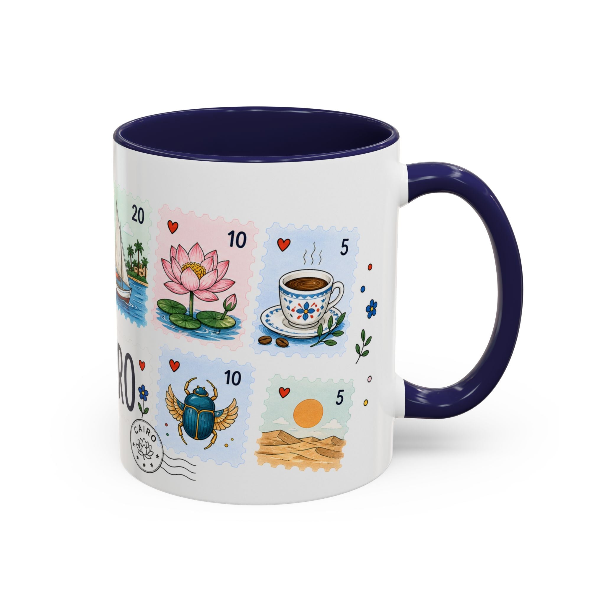 Cairo Coffee Mug | Postage Stamp Collage Mug | Travel Souvenir Accent Cup 11oz 15oz