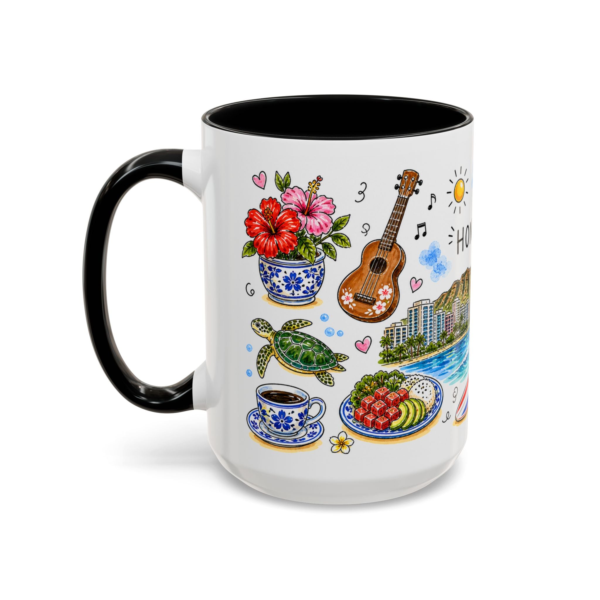 Honolulu Illustrated Travel Mug | City Souvenir Accent Coffee Mug | 11oz 15oz Ceramic Cup