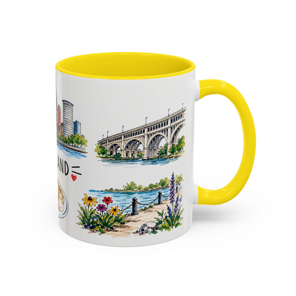 Cleveland Illustrated Travel Mug | City Souvenir Accent Coffee Mug | 11oz 15oz Ceramic Cup