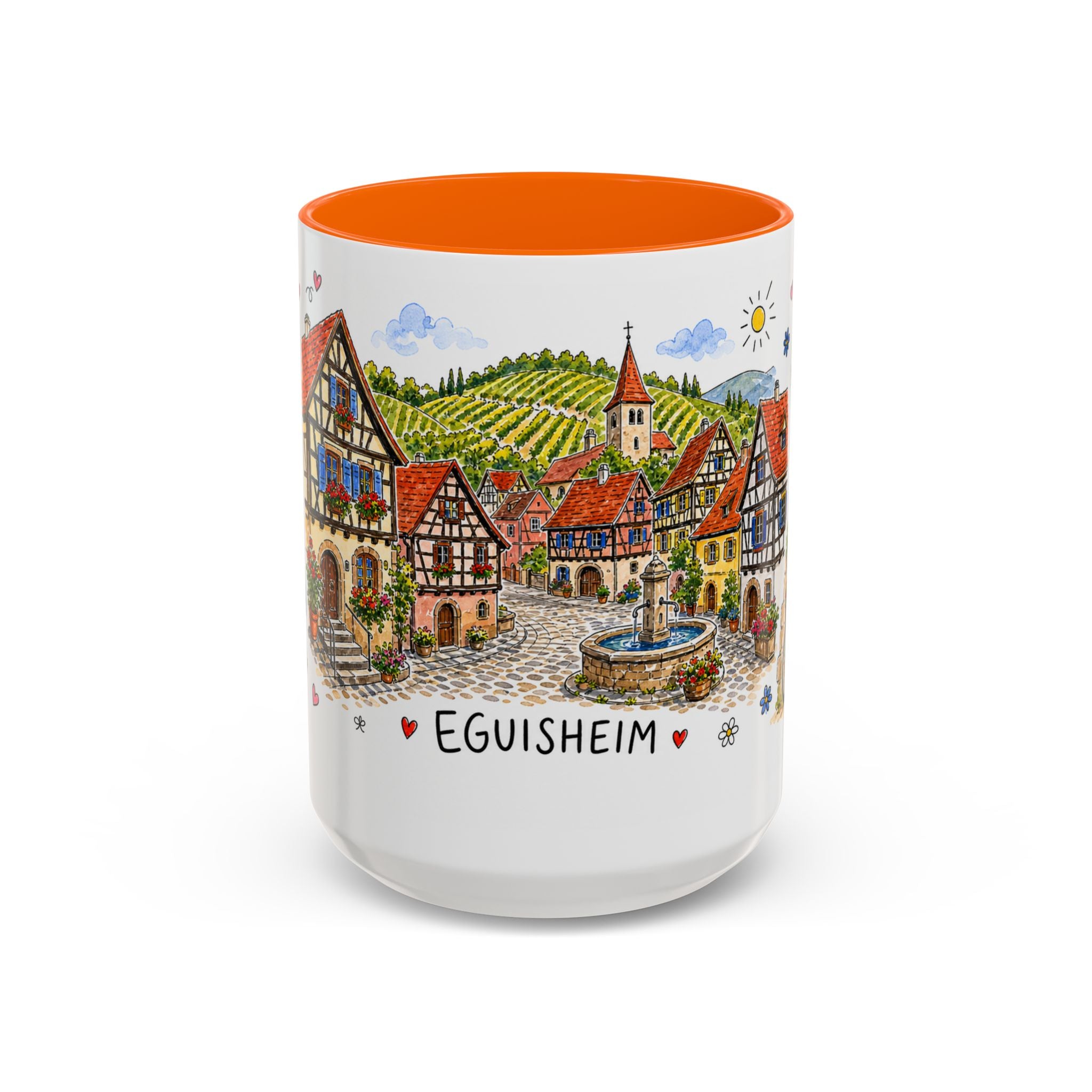 Eguisheim Illustrated Travel Mug | Alsace France Souvenir Accent Coffee Mug | 11oz 15oz Ceramic Cup