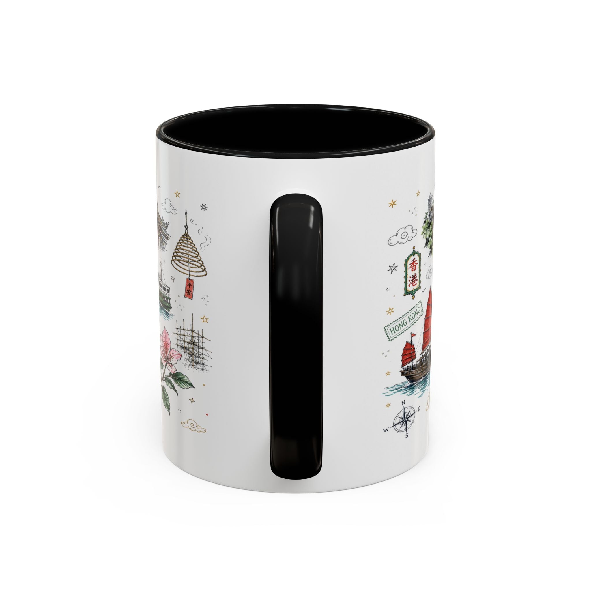 Hong Kong Coffee Mug | Asia Souvenir Travel Gift | Accent Color Ceramic 11oz 15oz