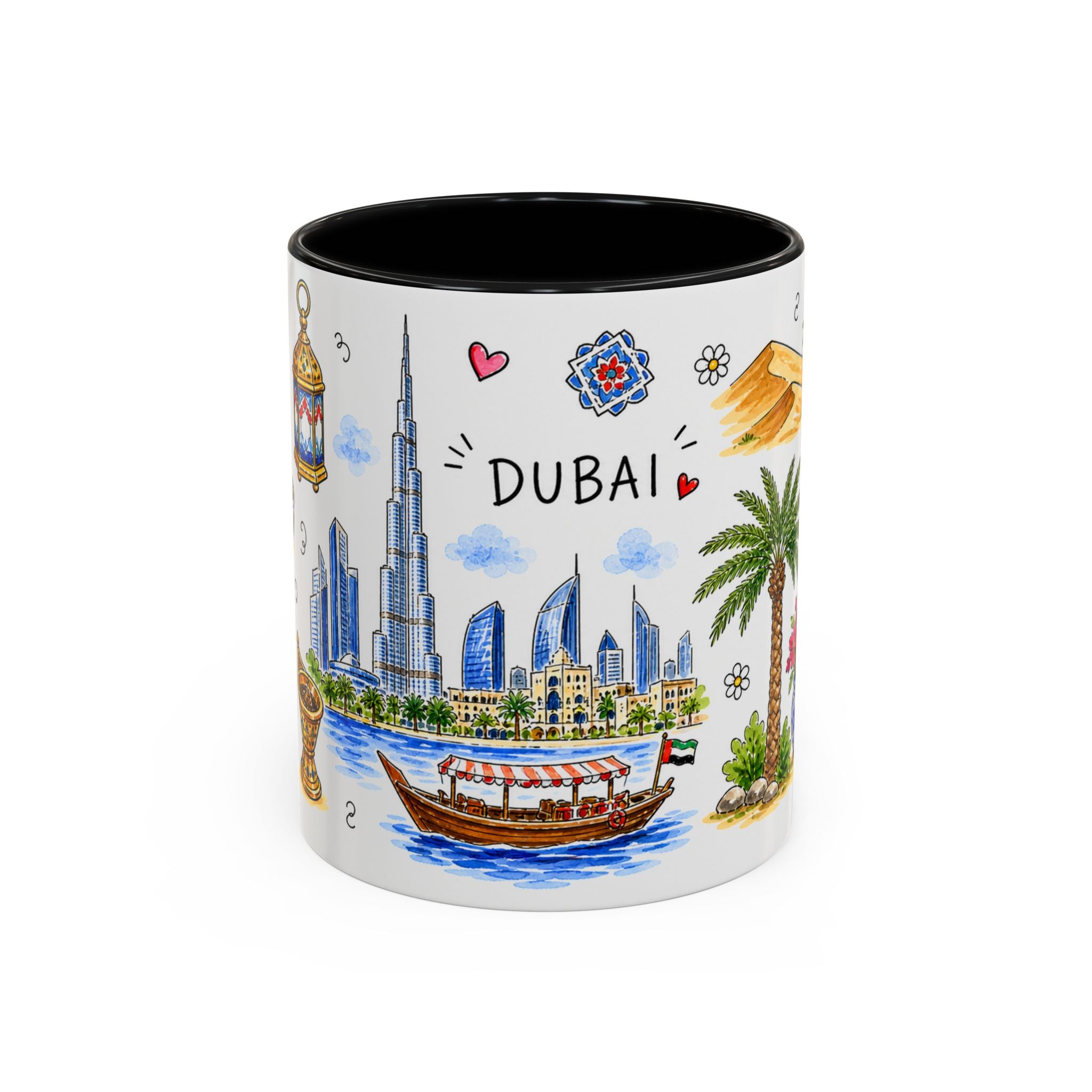 Dubai Illustrated Travel Mug | City Souvenir Accent Coffee Mug | 11oz 15oz Ceramic Cup